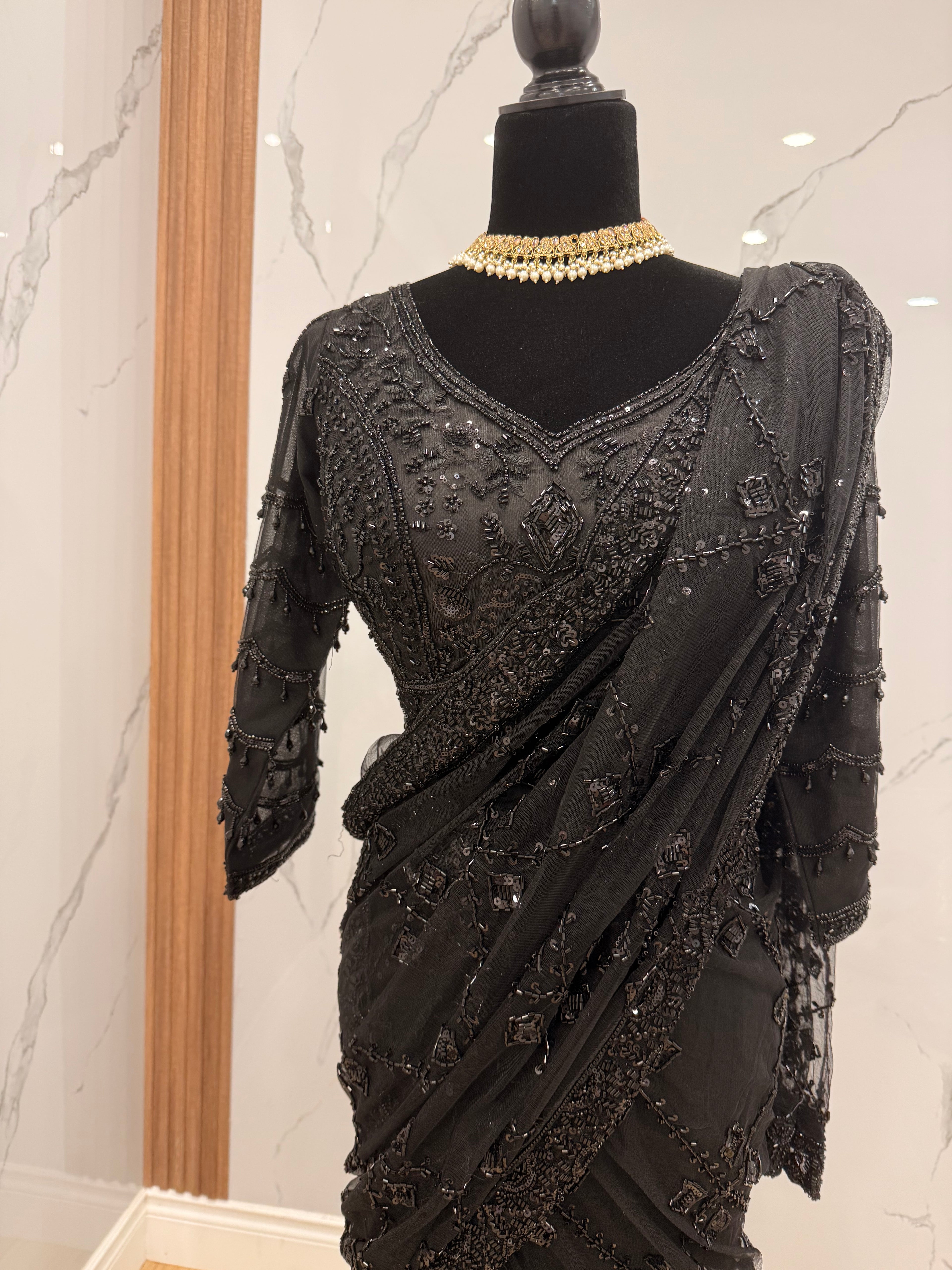 Hand work top with pre drape saree