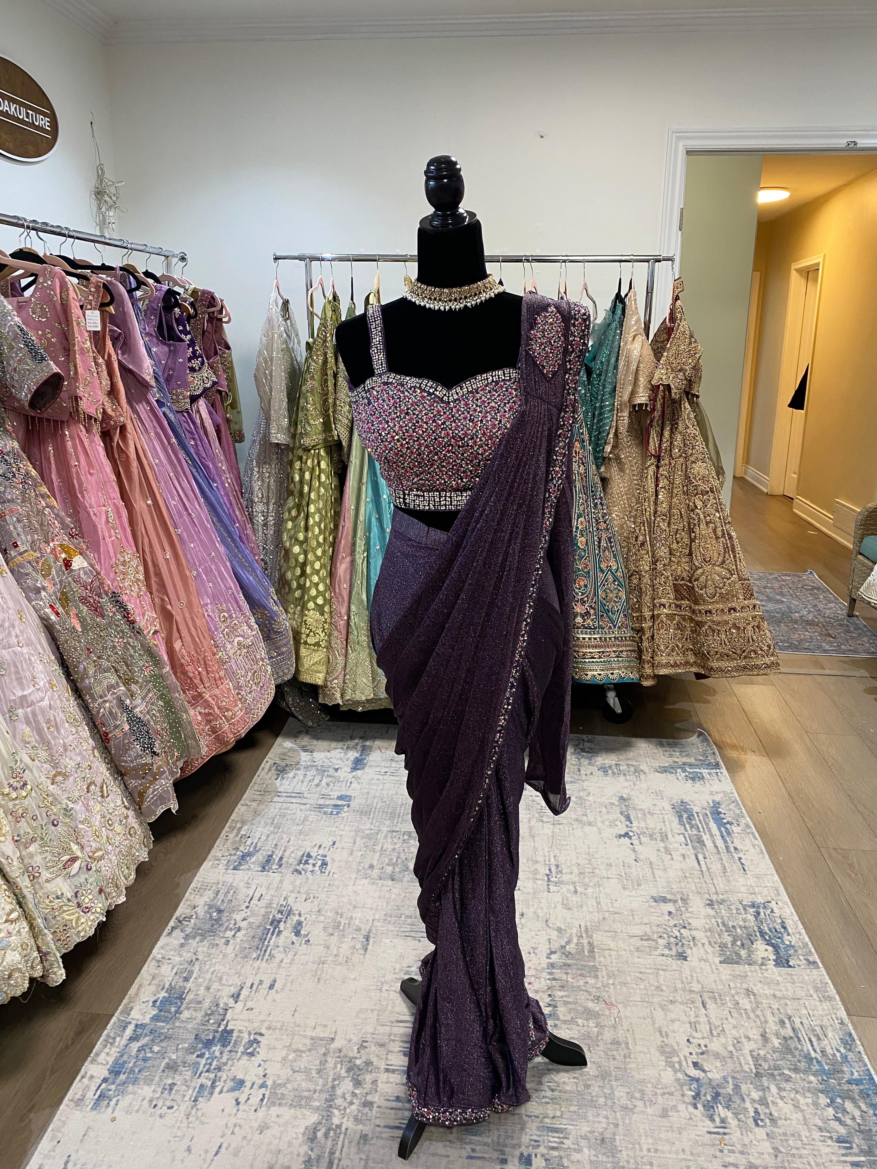 Hand work top with pre drape saree