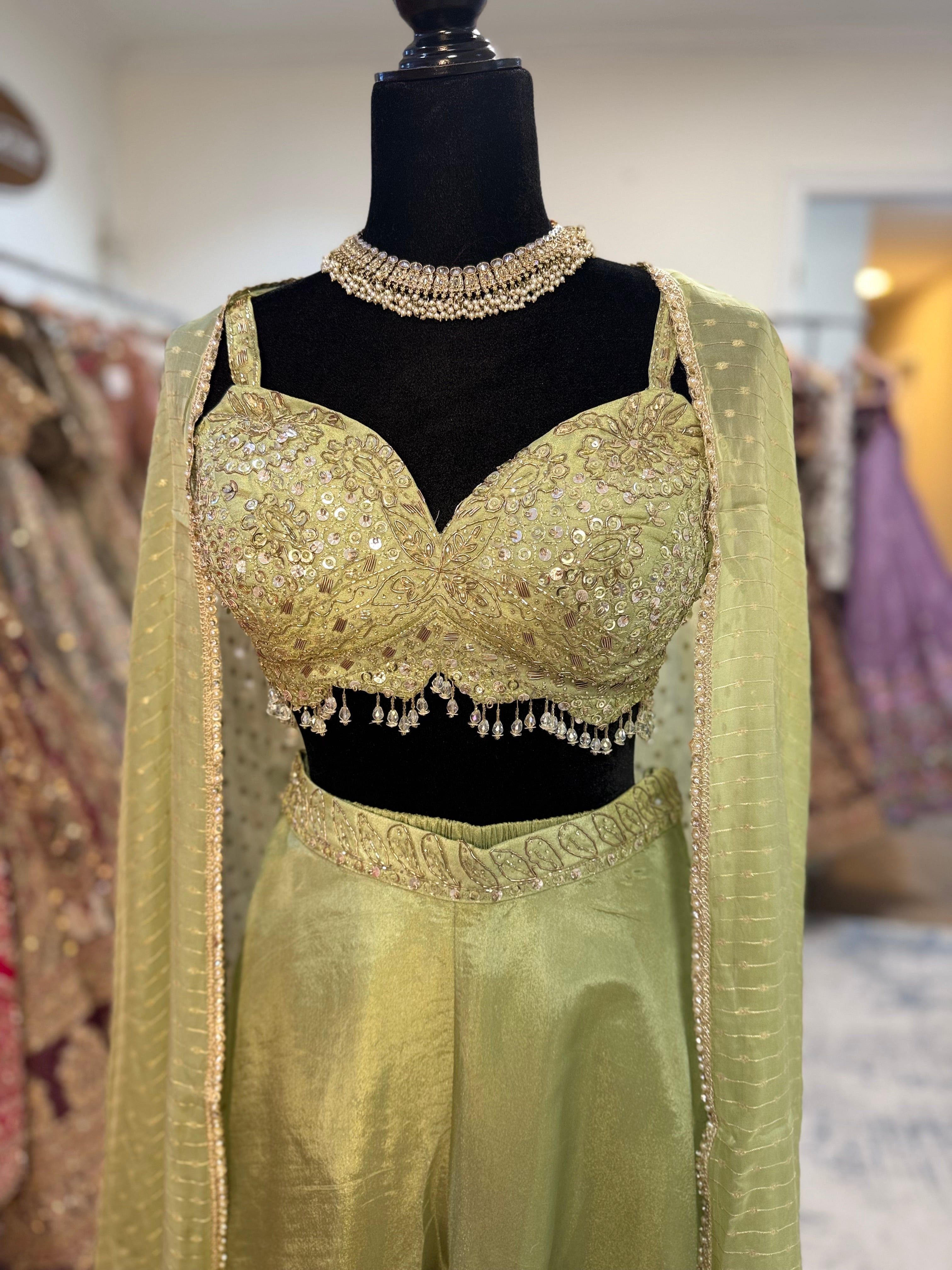 Crop top palazoo pant with hand work top