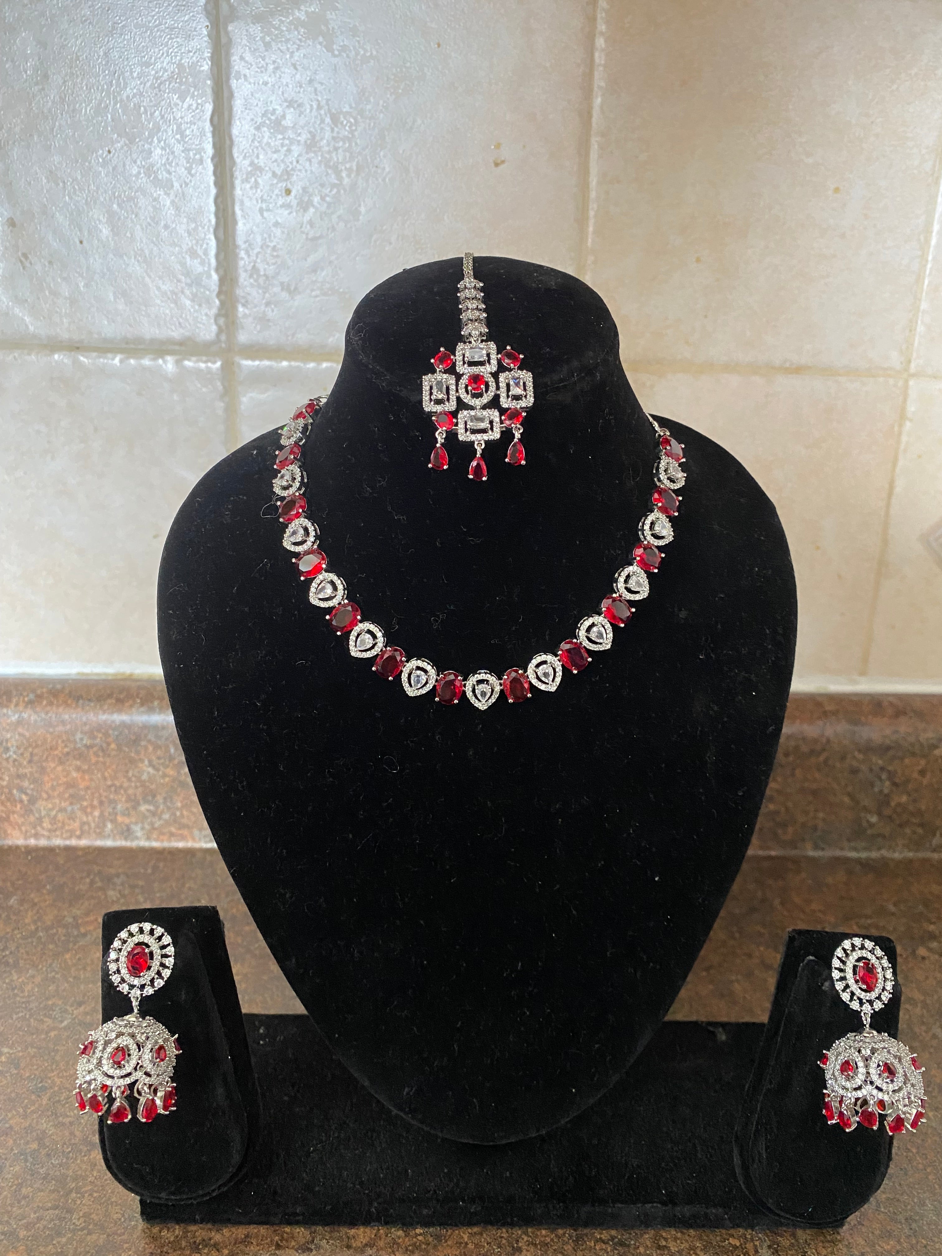 Red silver with jhumki Jewellery