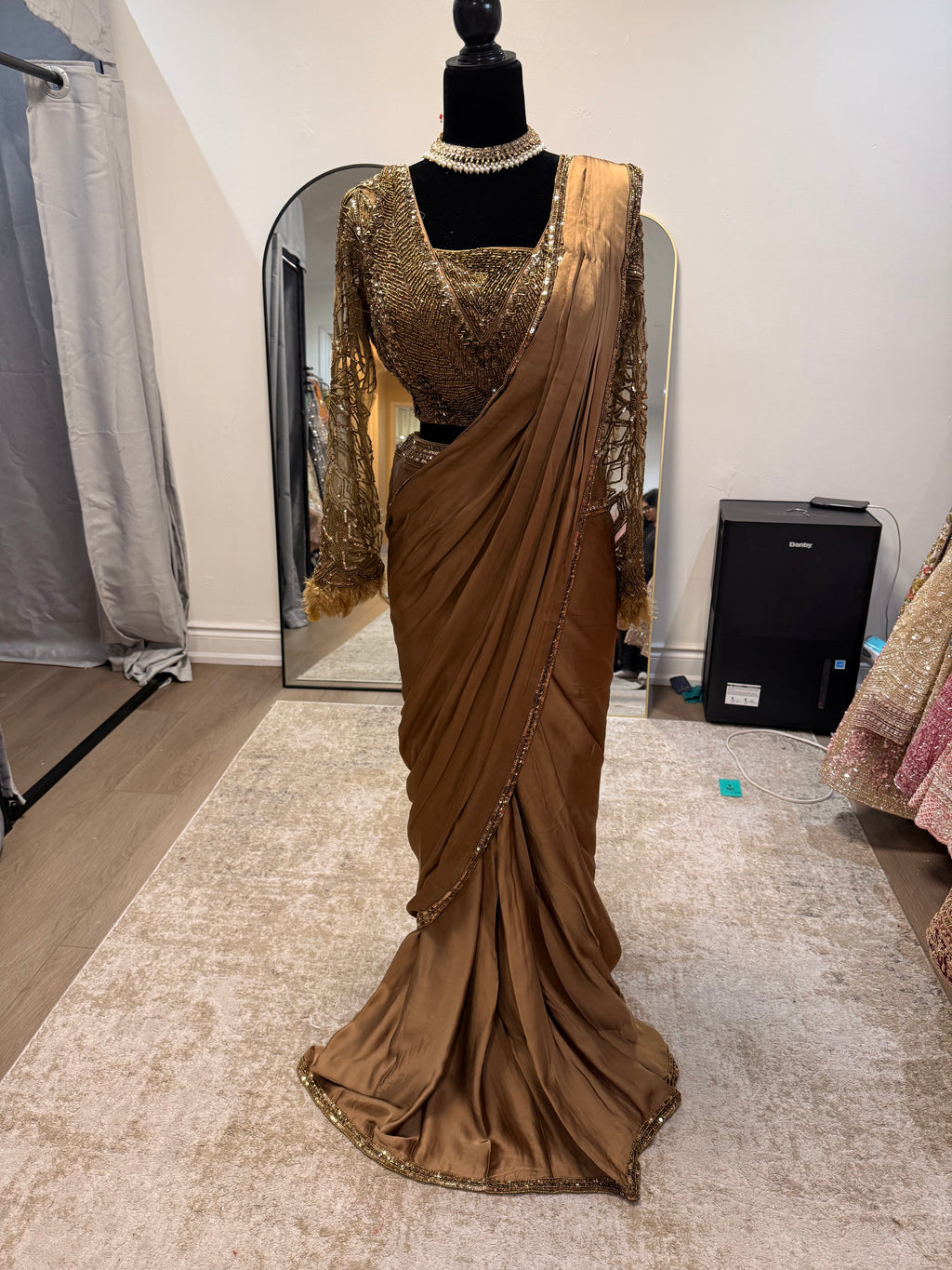 Hand work top with pre drape saree