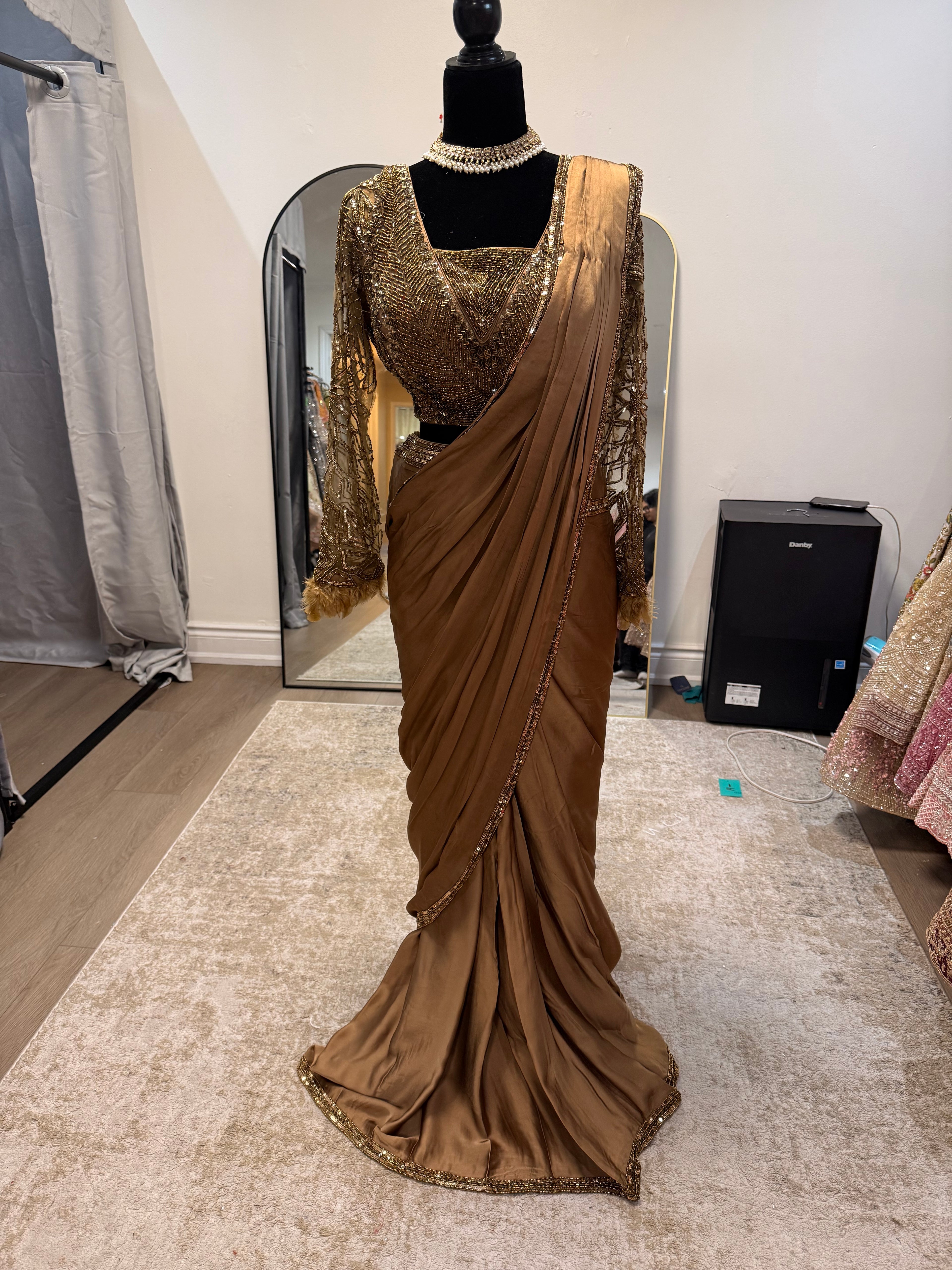 Hand work top with pre drape saree