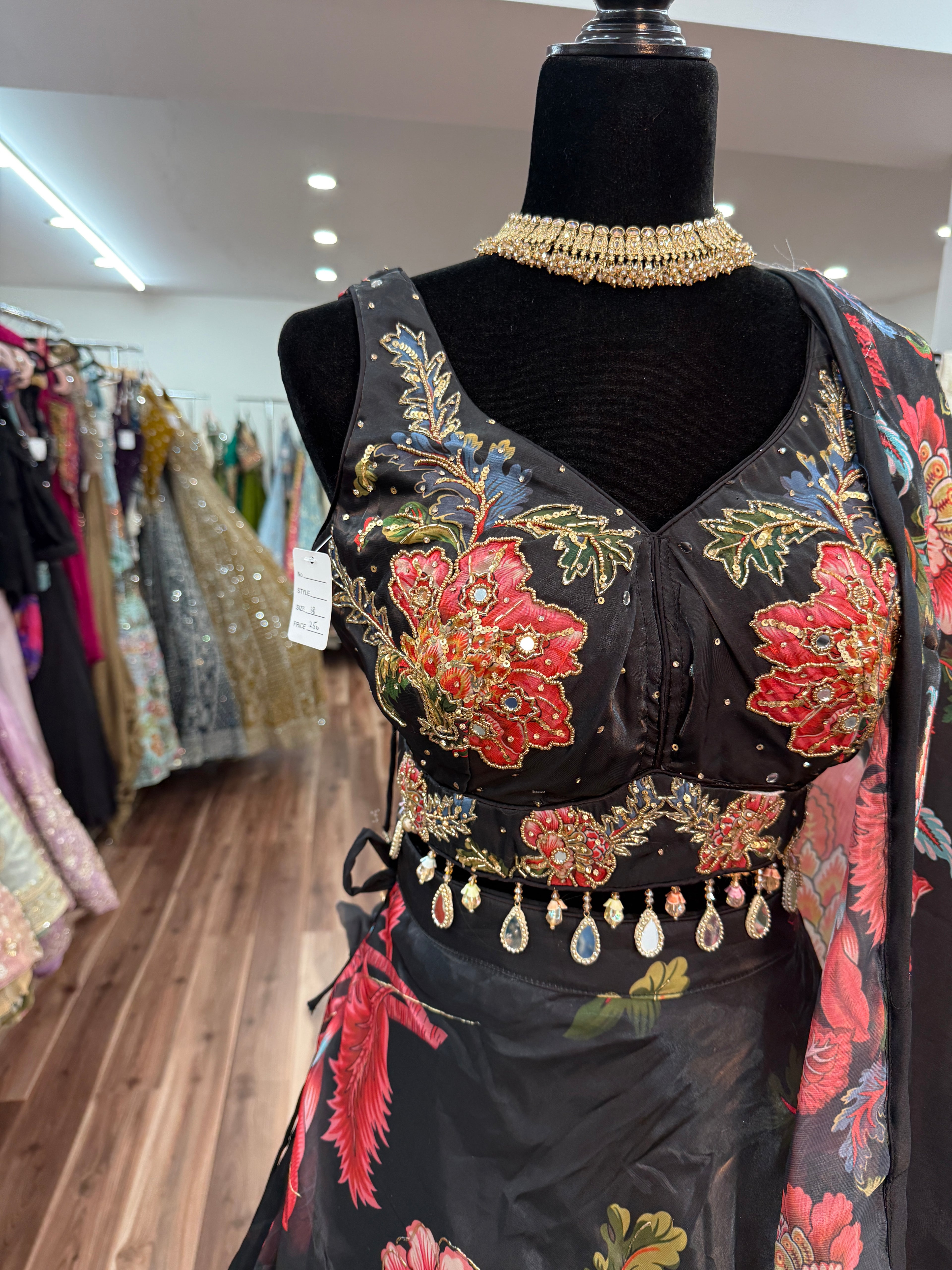 Black floral lehenga