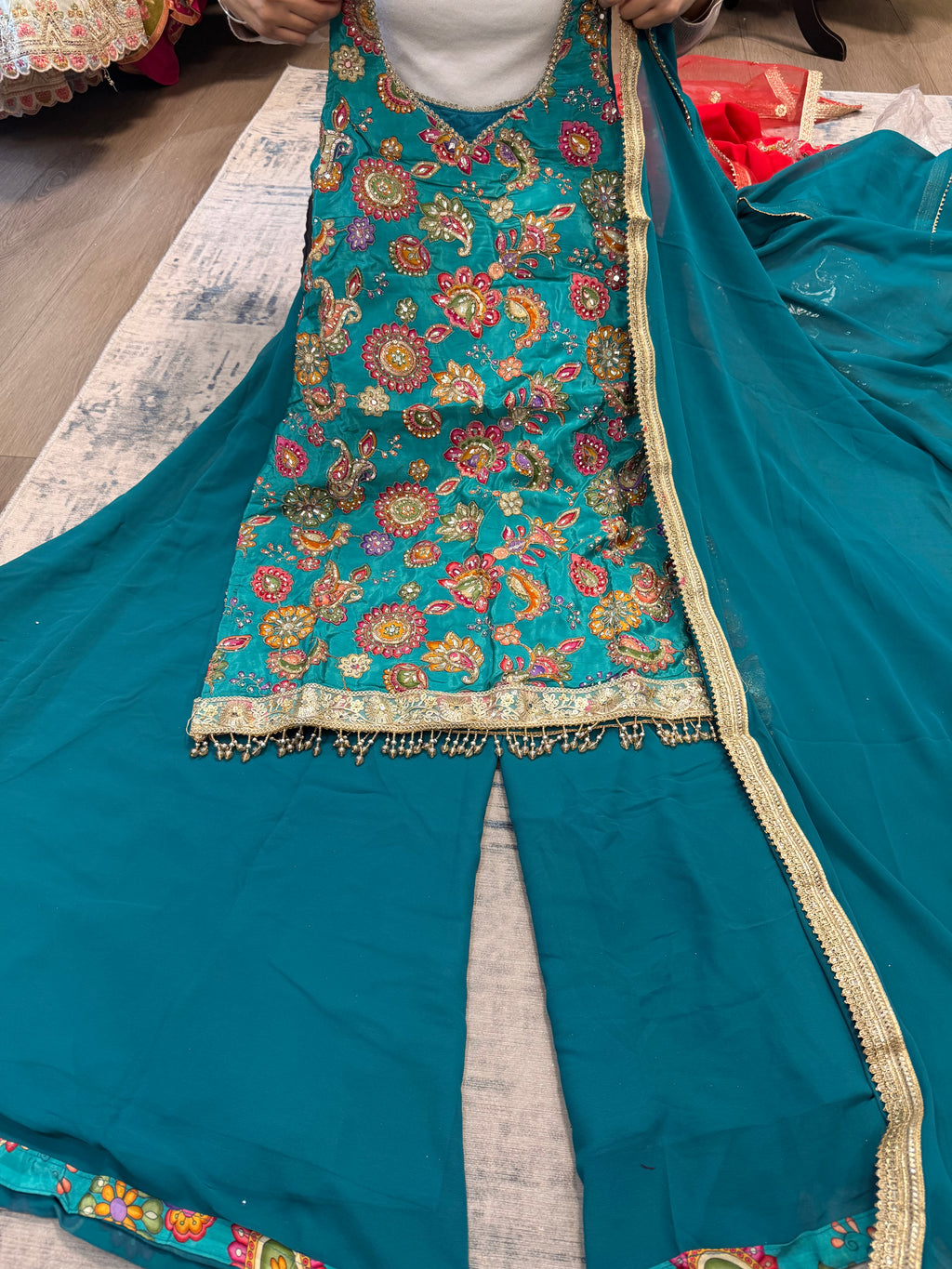 Hot pink Embroidered palazoo suit – Kanada Kulture