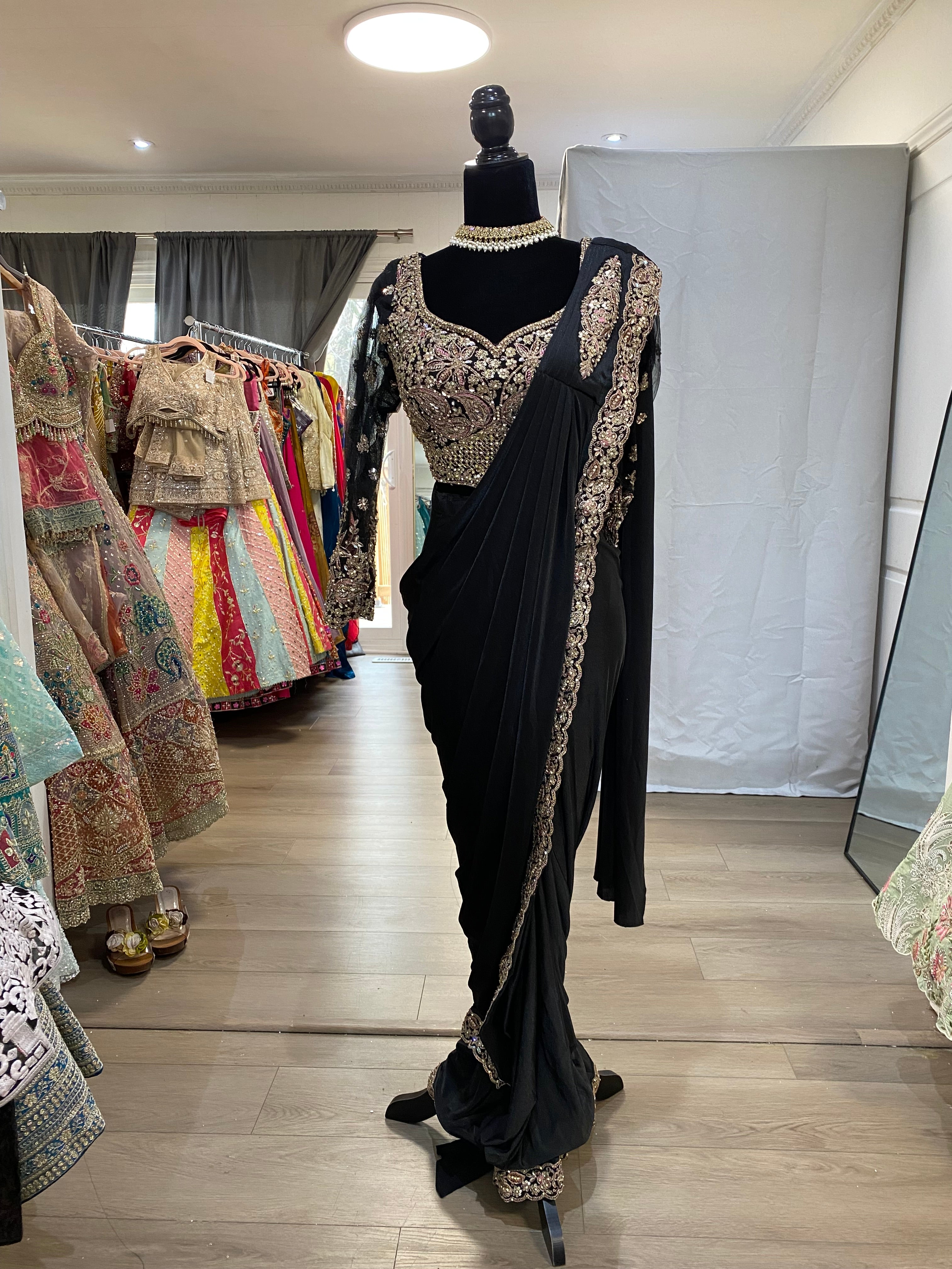 Hand work top with pre drape saree