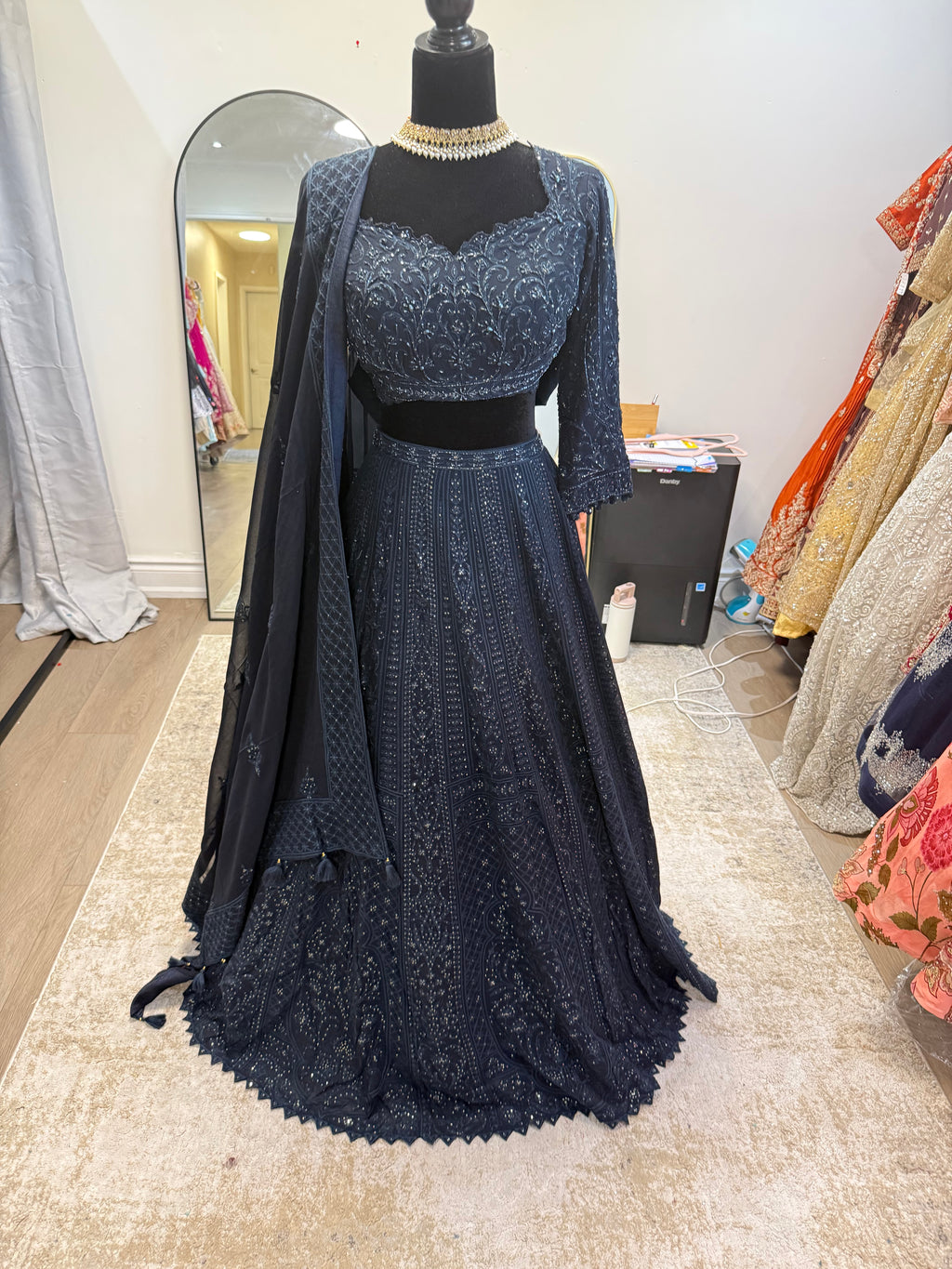 Beautiful dark navy blue reception Designer Lehenga choli