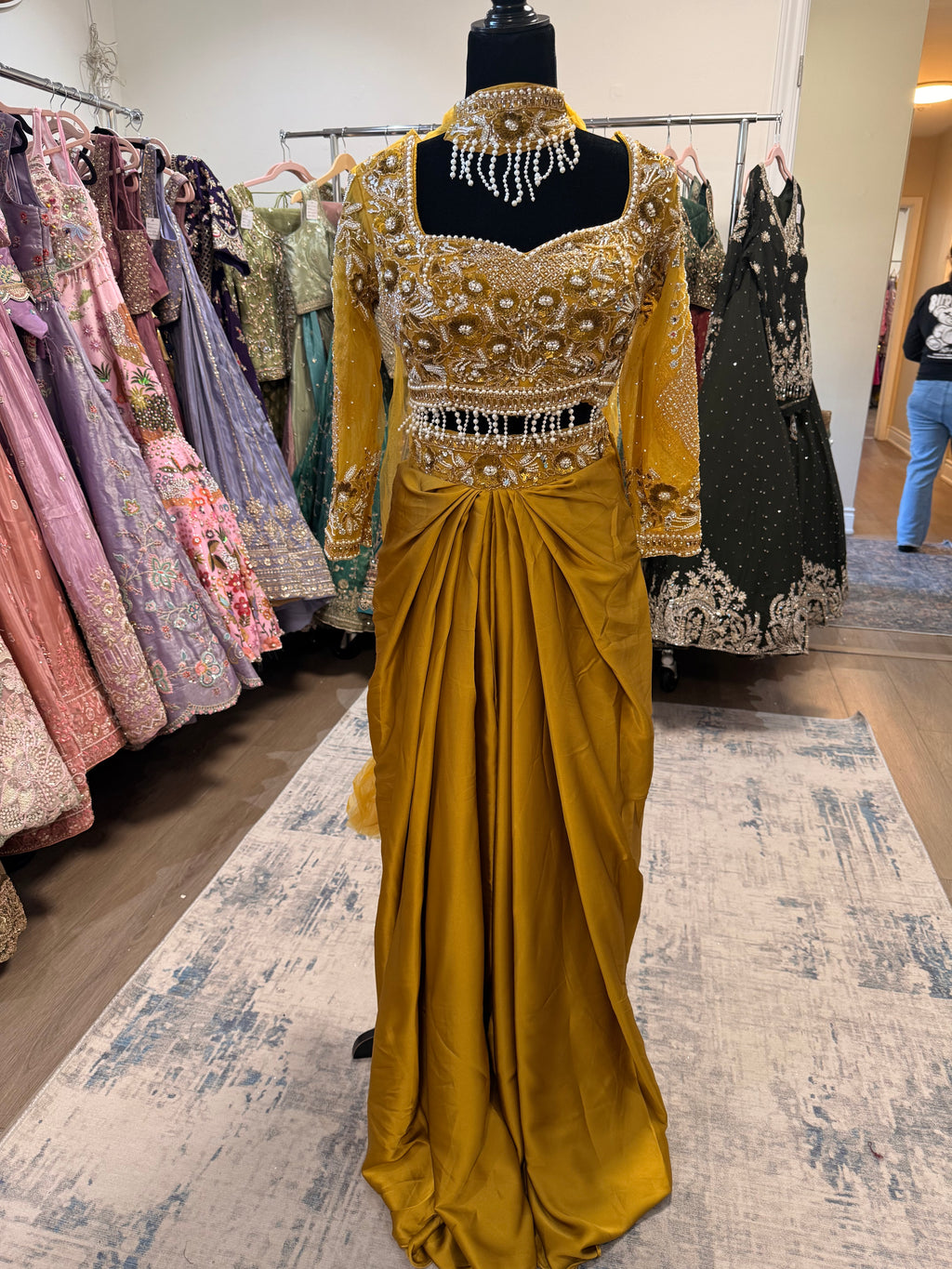 Hand work top with pre drape saree