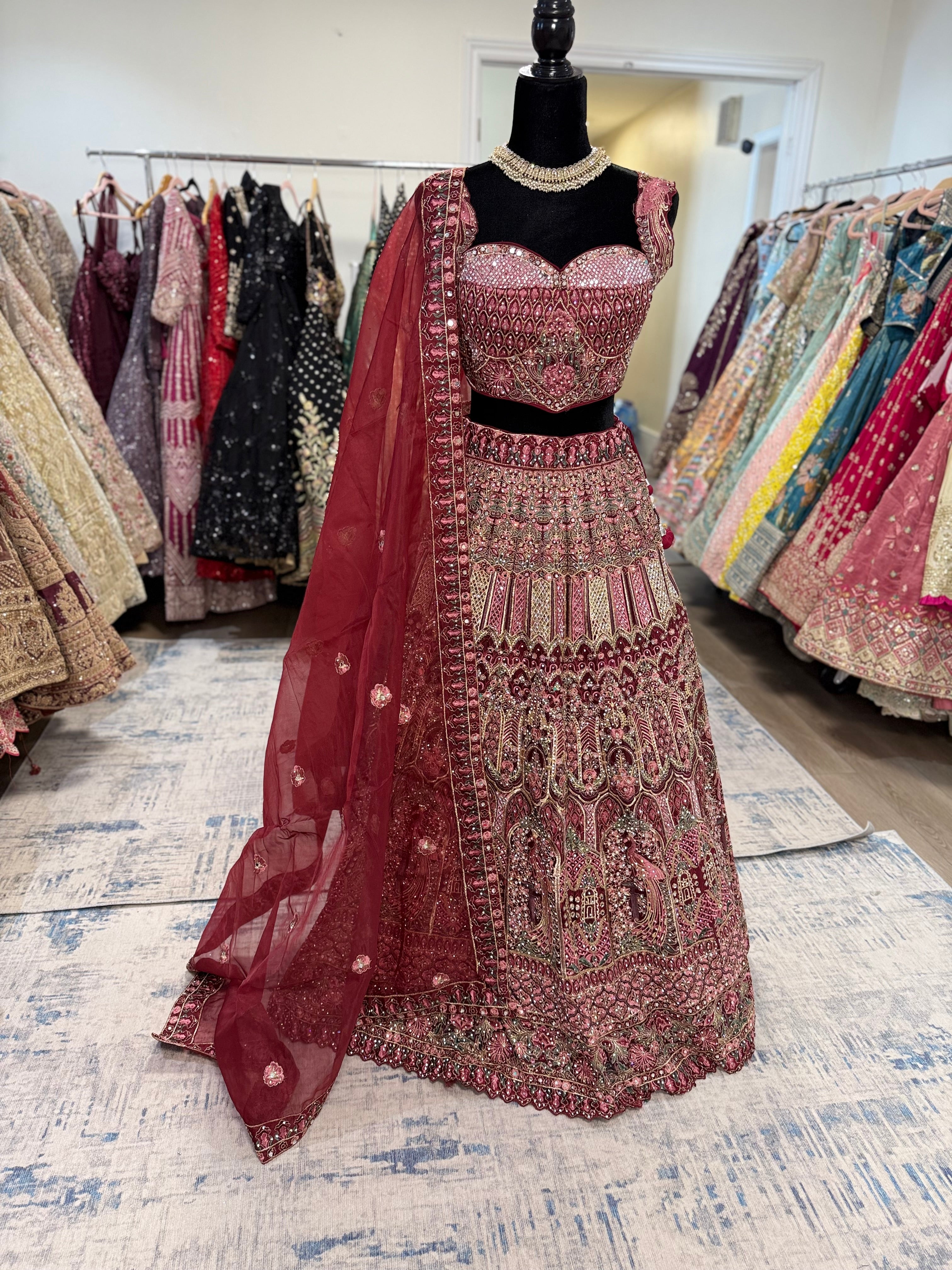 Anaya Mirror work maroon lehenga
