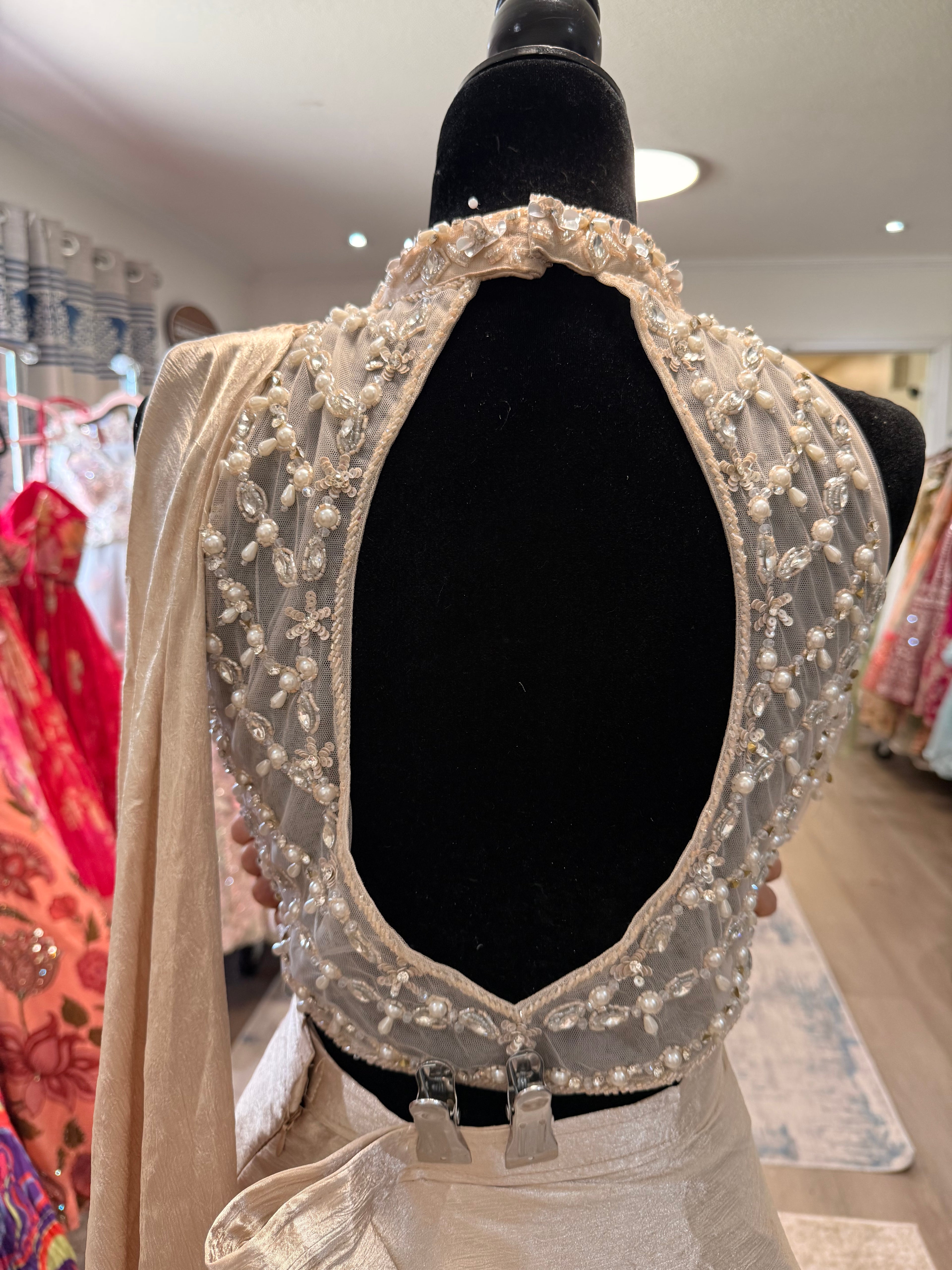 Hand work top with pre drape saree