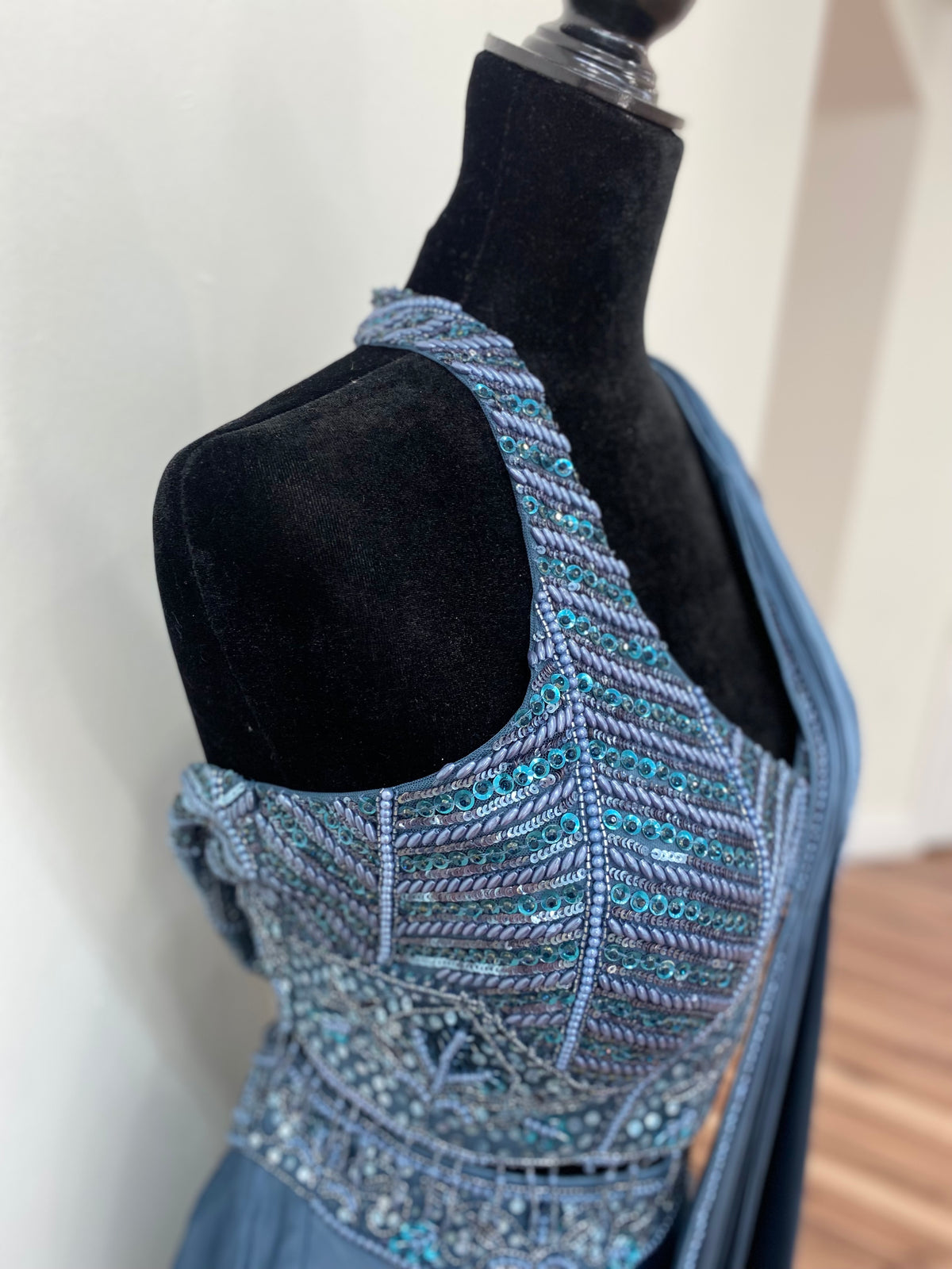 Hand work top with pre drape saree