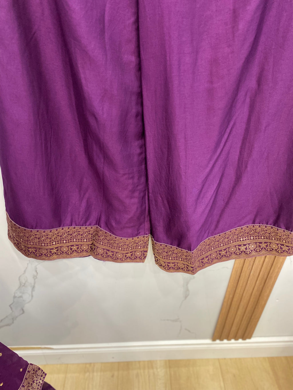 Designer front slit embroidered silk suit