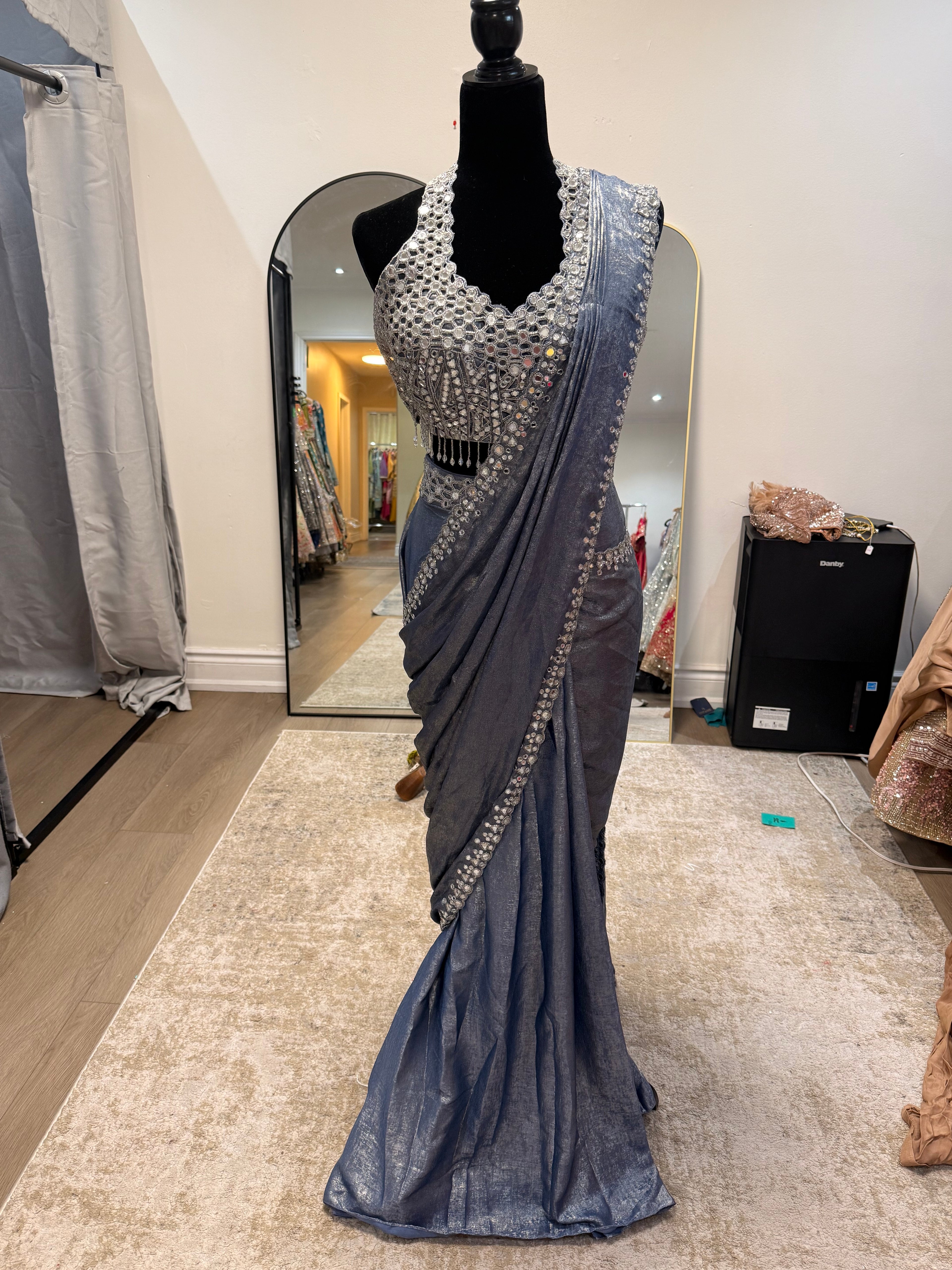 Hand work top with pre drape saree