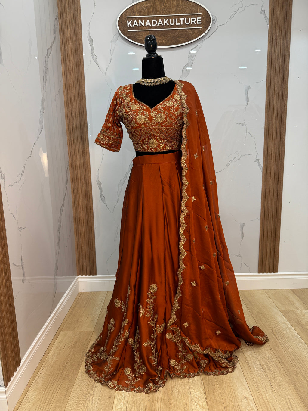 Orange Thread Embroidery Silk Wedding Wear Lehenga Choli