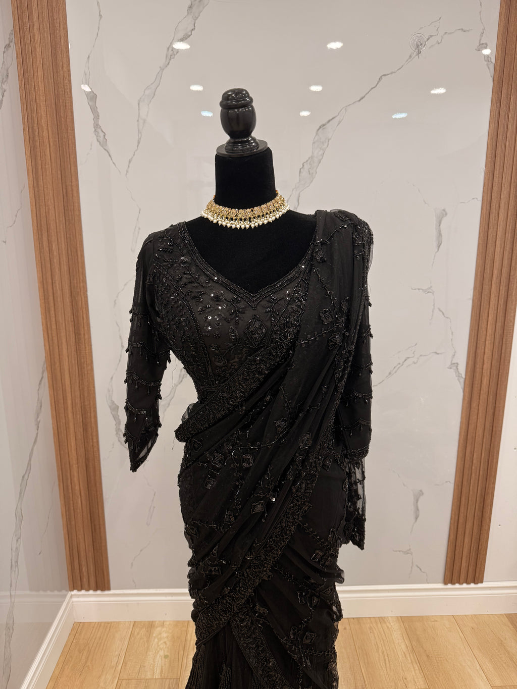 Hand work top with pre drape saree