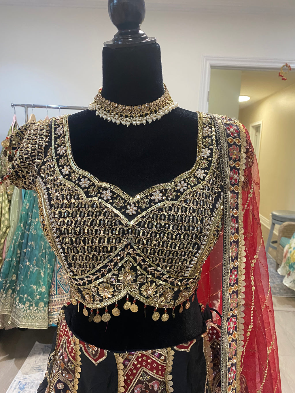 Black hand work lehenga
