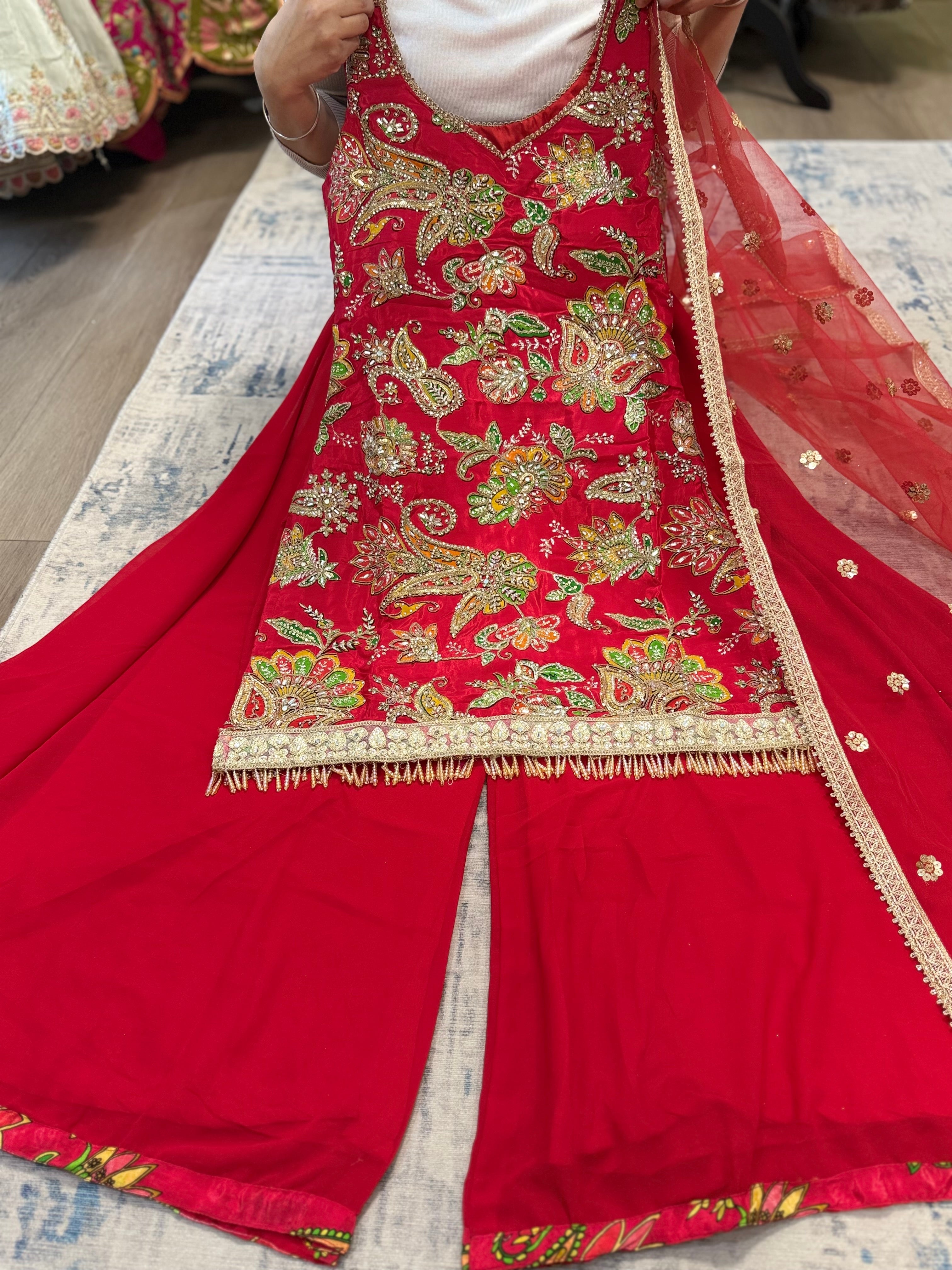 Hot pink Embroidered palazoo suit – Kanada Kulture