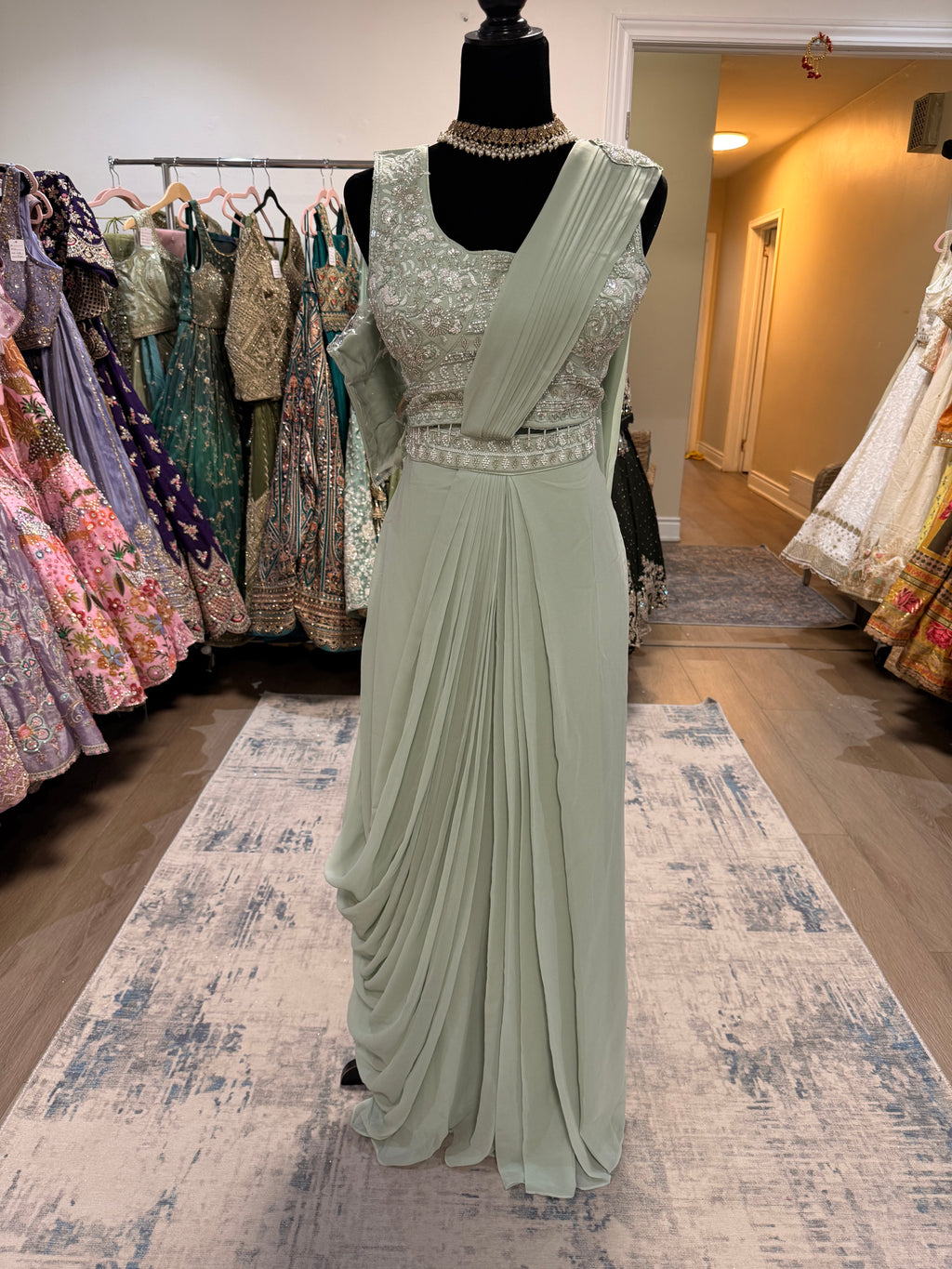 Bridesmaids Hand work top with pre drape saree