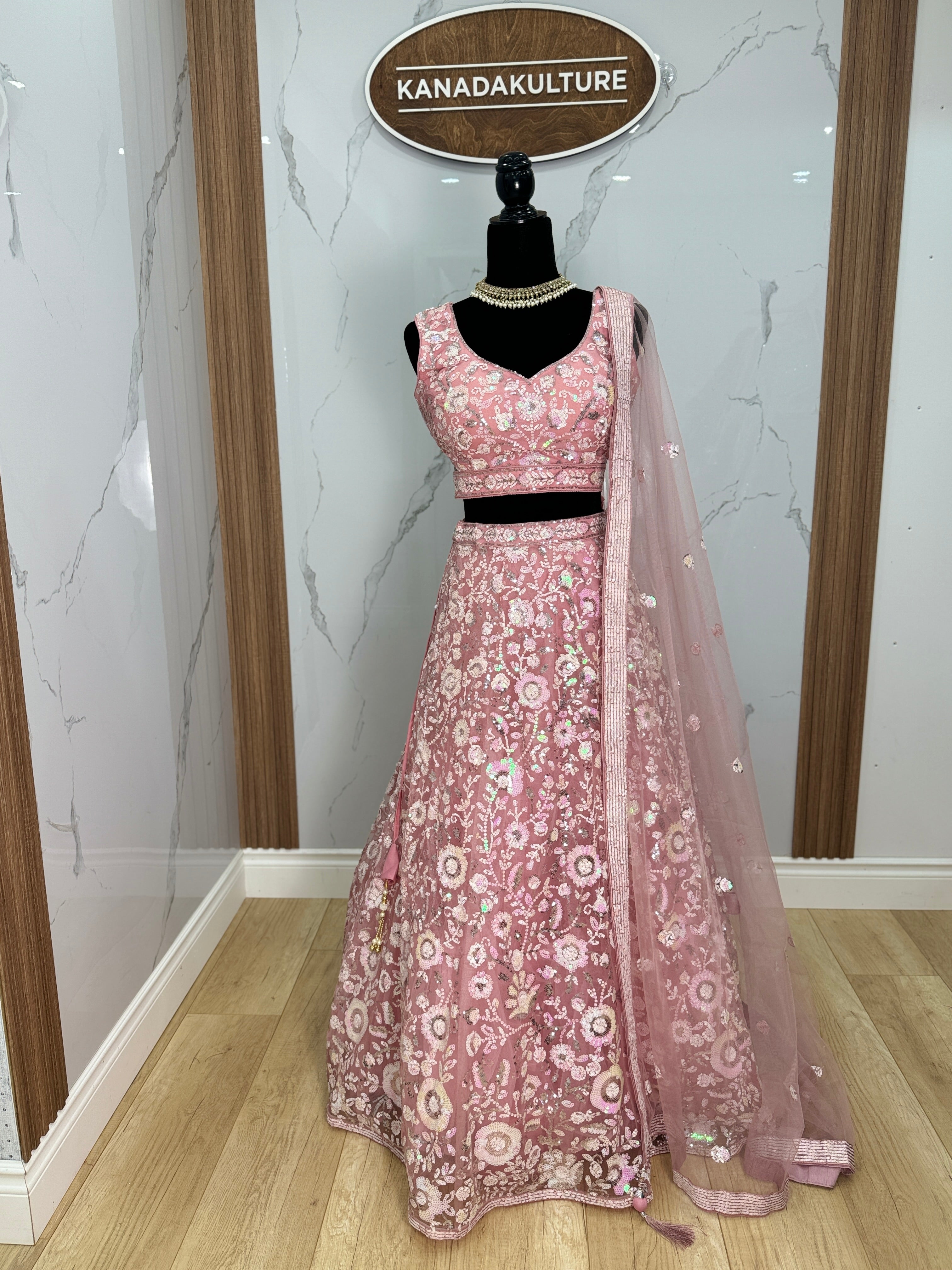 Precious Pink Sequins Net Engagement Wear Lehenga Choli With Dupatta