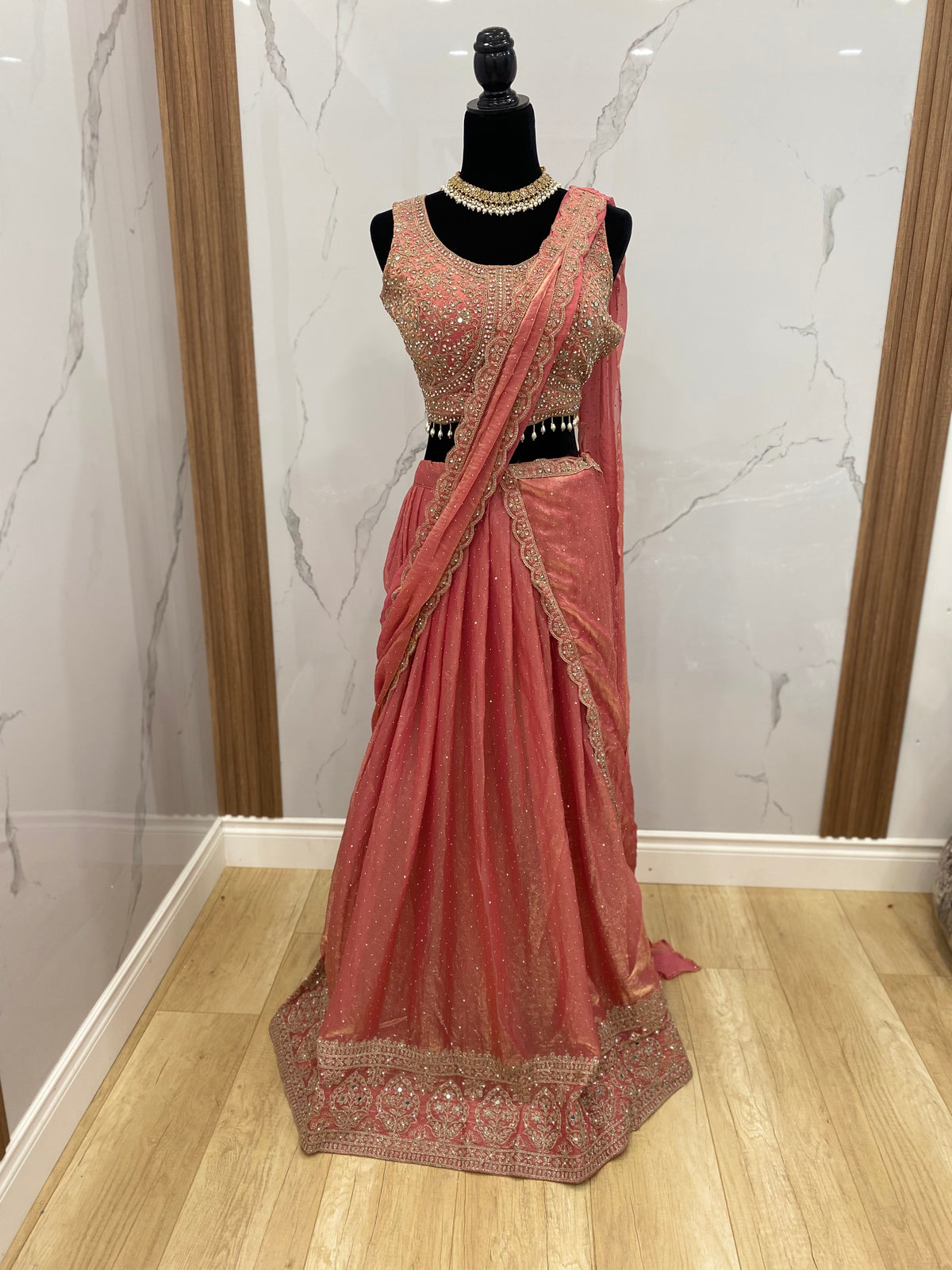 Bridesmaids Hand work top with pre drape lehenga