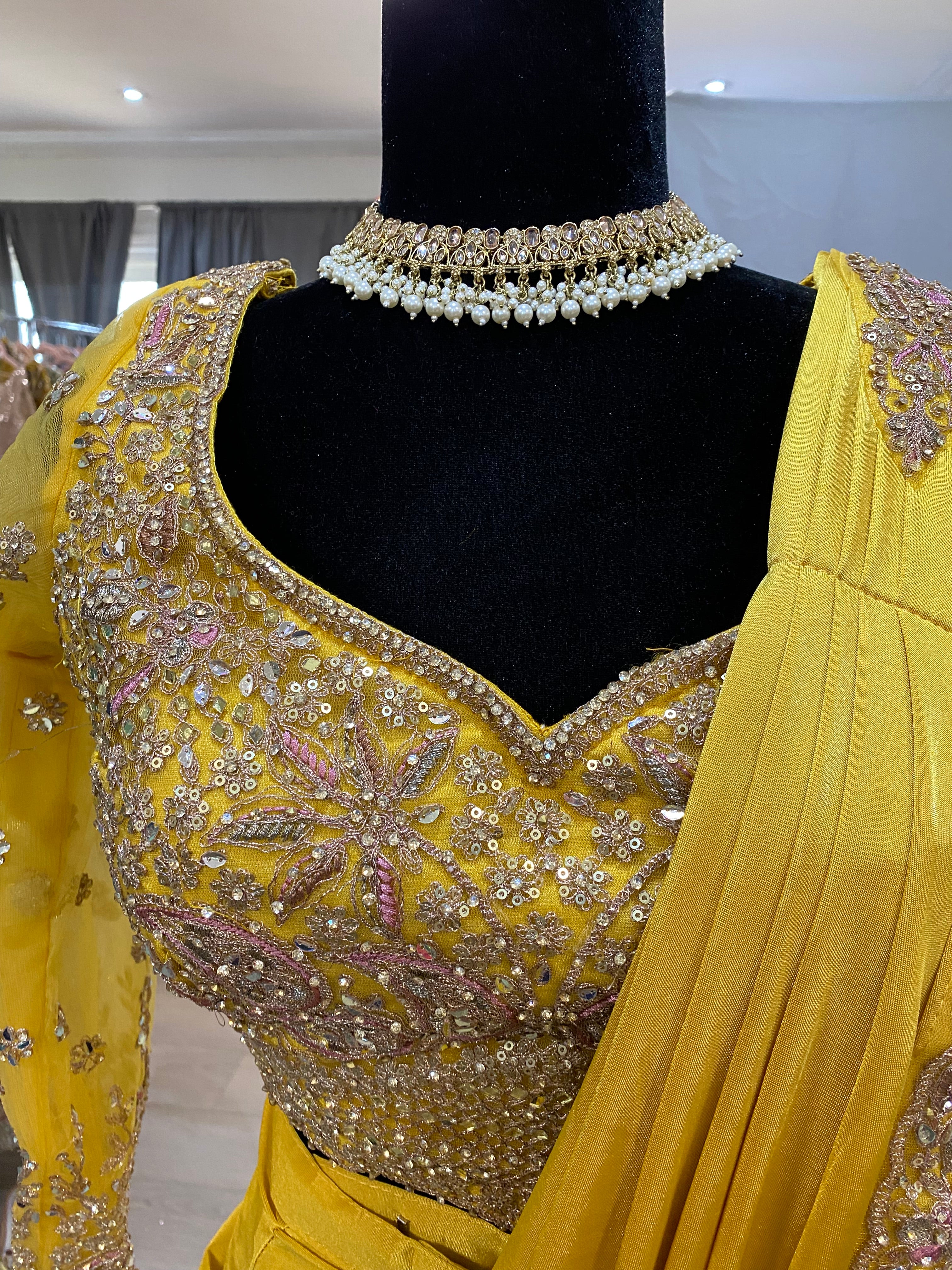 Hand work top with pre drape saree