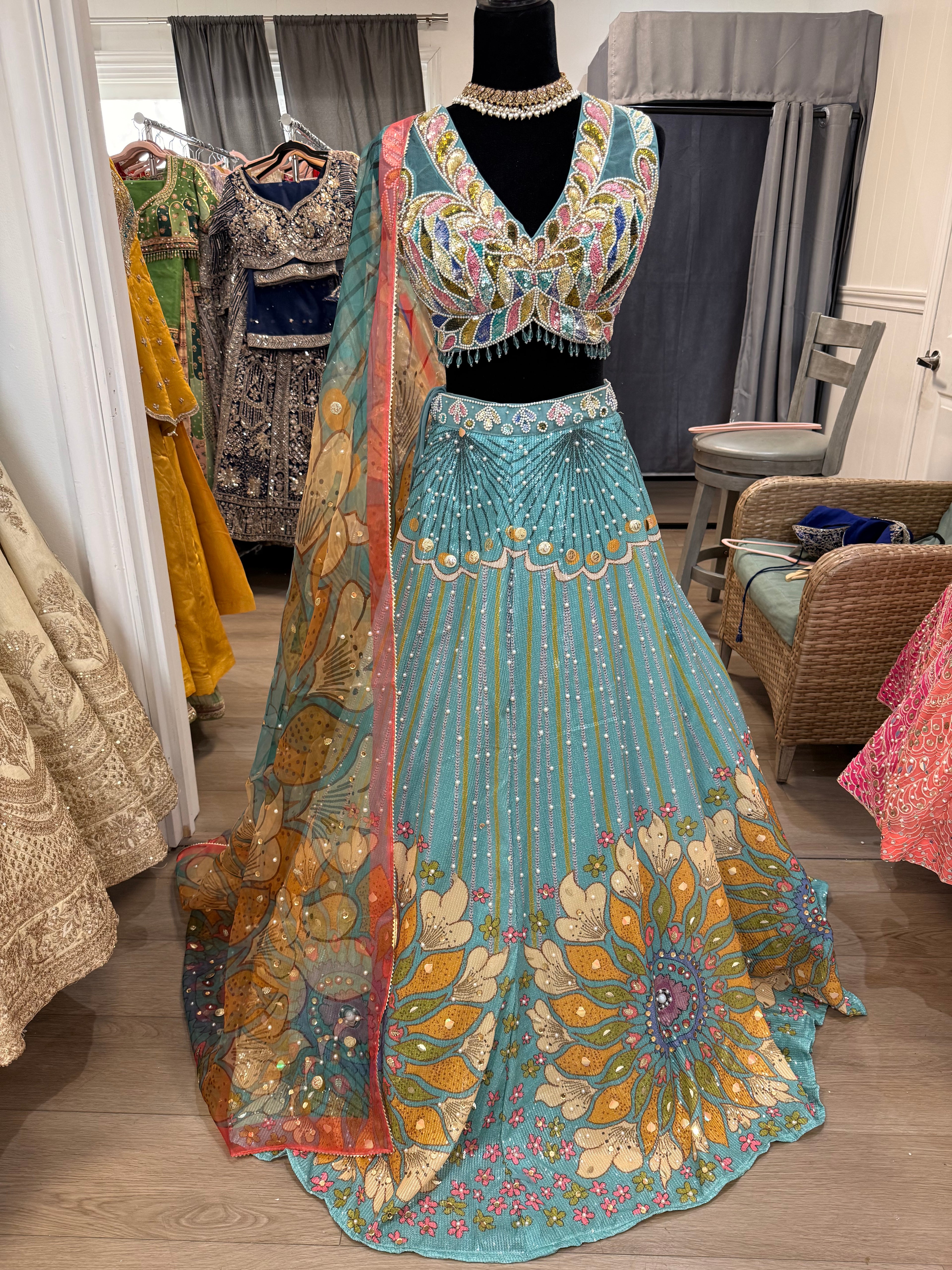 Blue sequin color lehenga choli