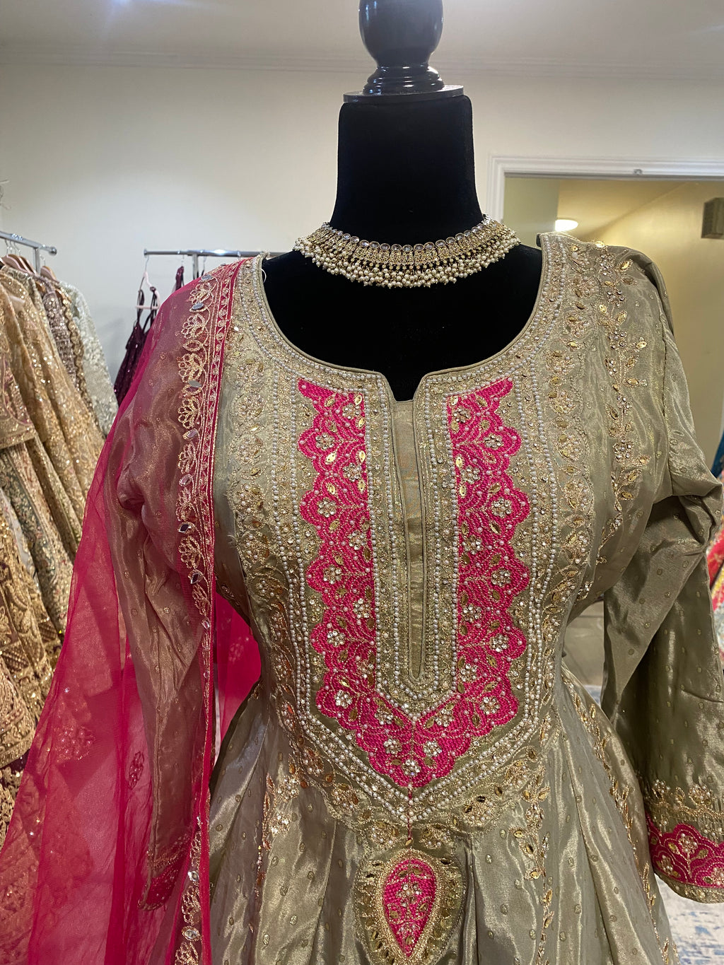 Hand long top Embroidered suit with skirt – Kanada Kulture