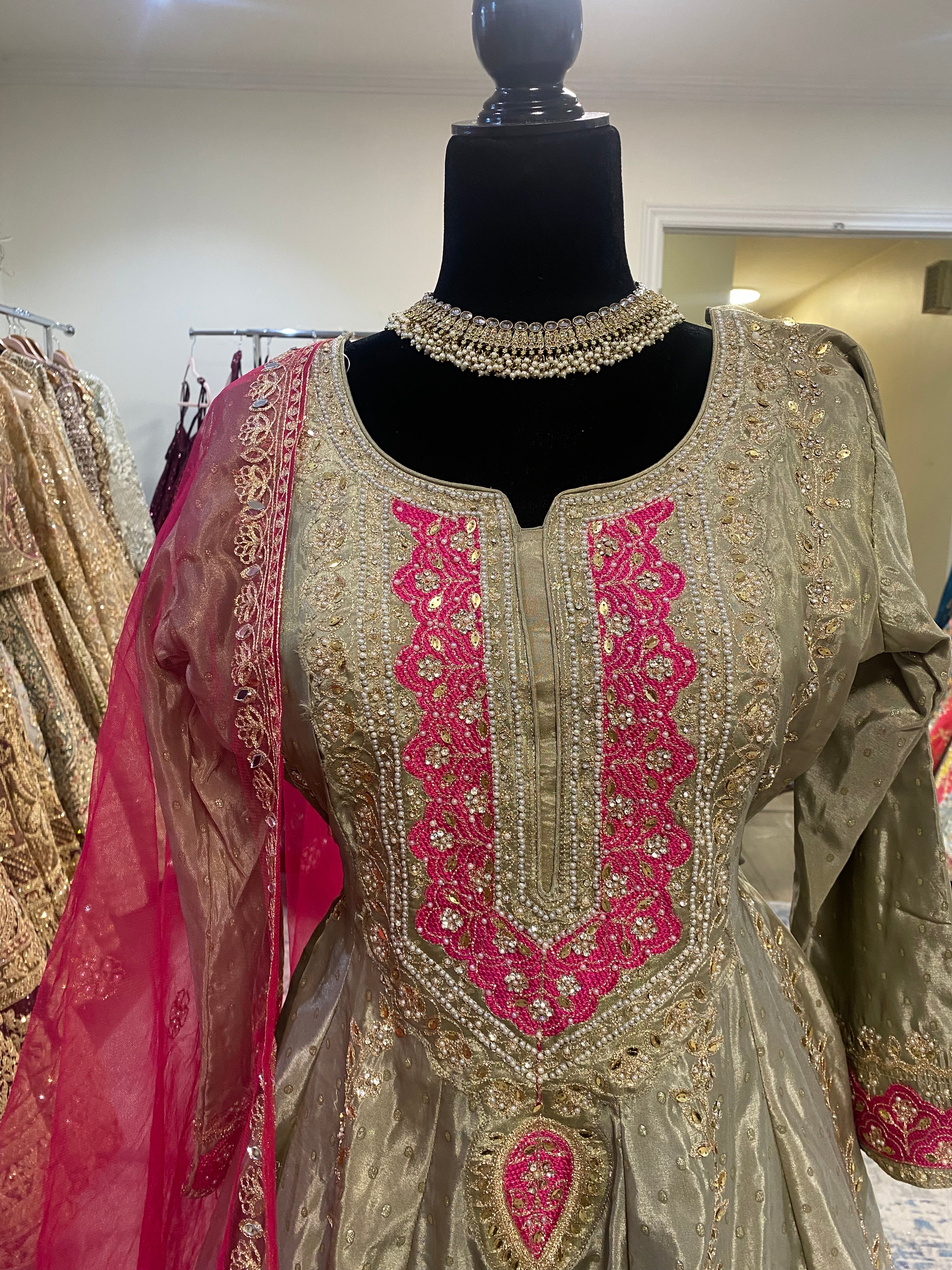 Hand long top Embroidered suit with skirt – Kanada Kulture