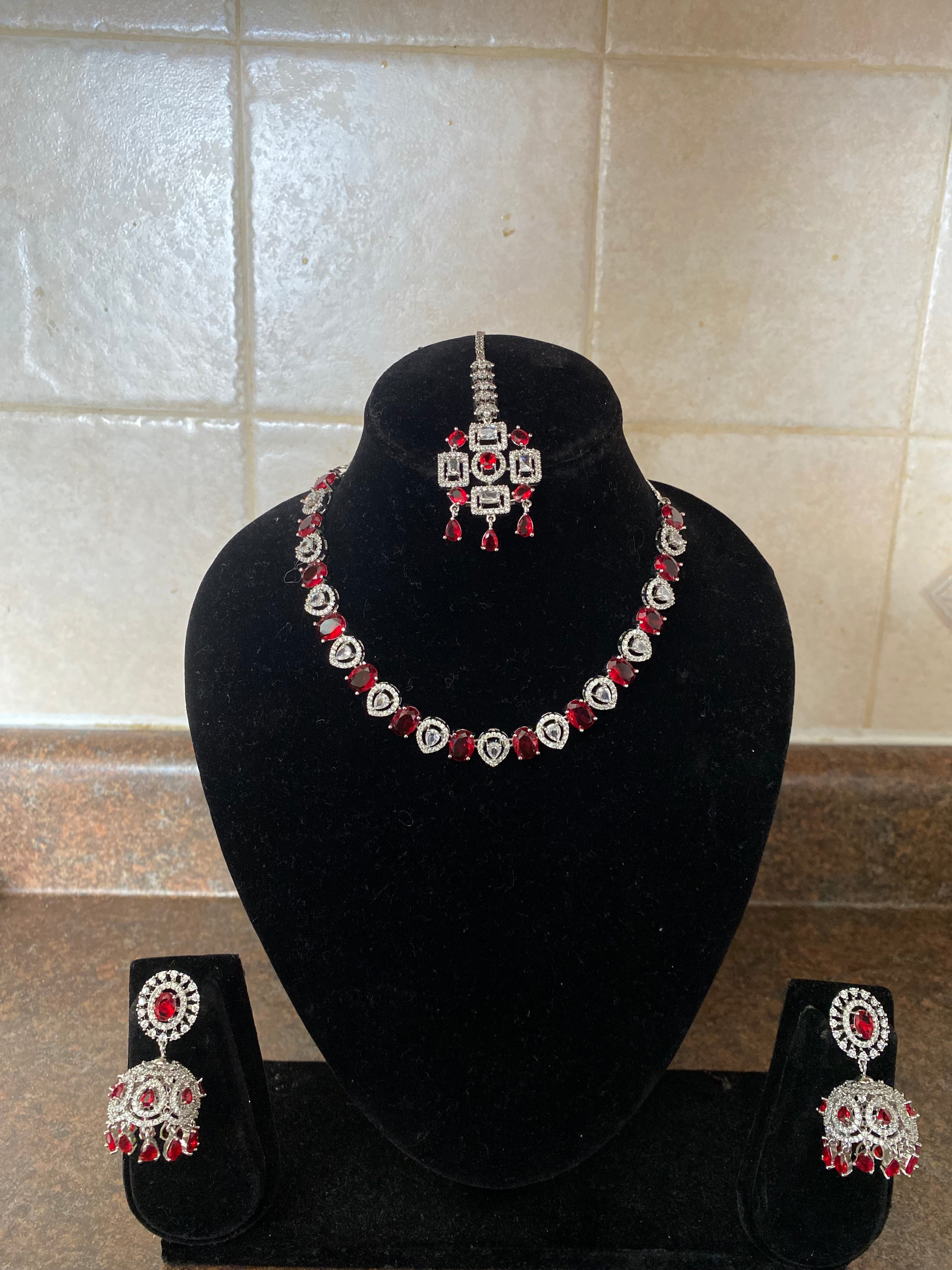 Red silver with jhumki Jewellery