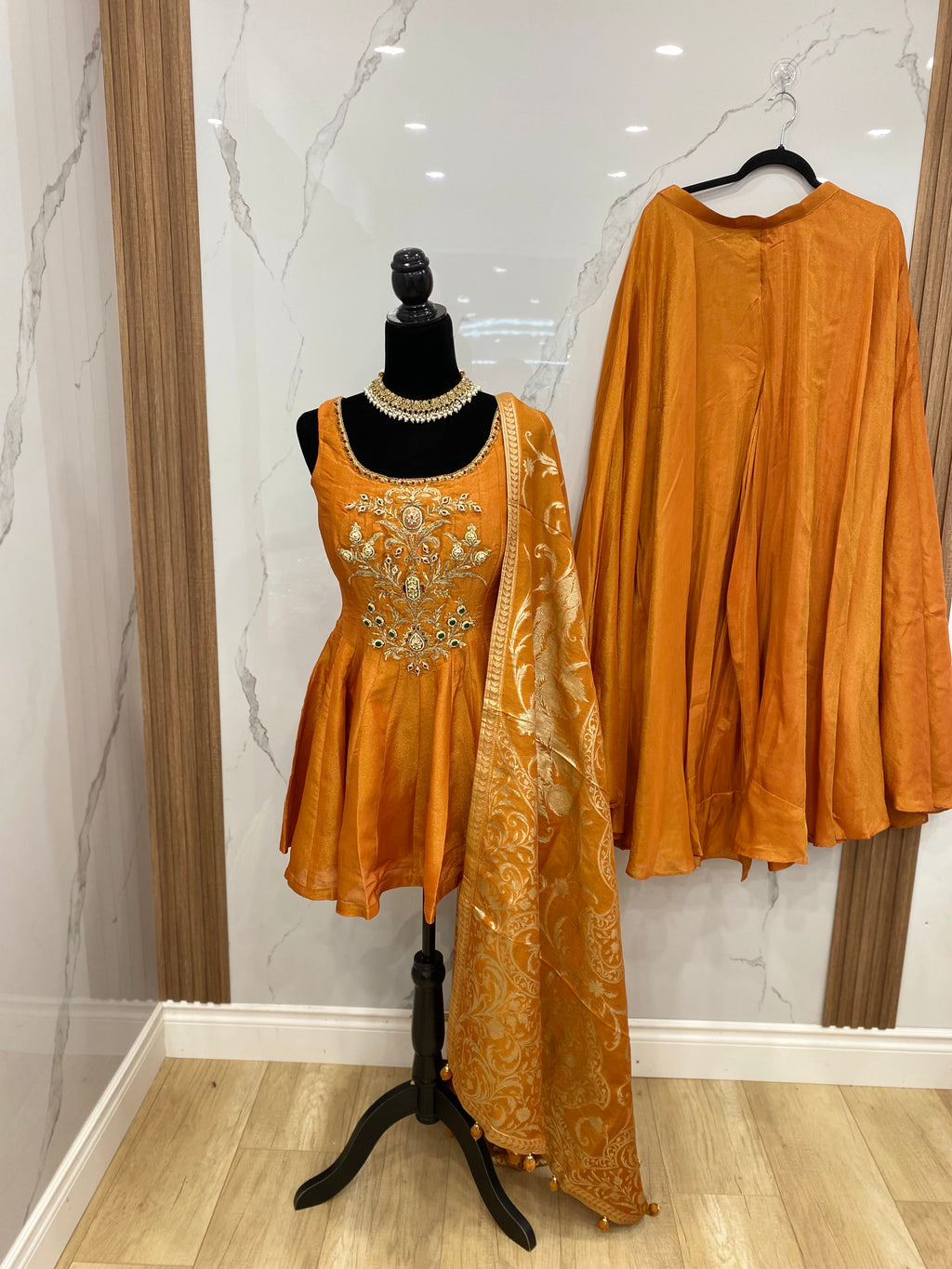 Designer embroidered shimmer silk suit