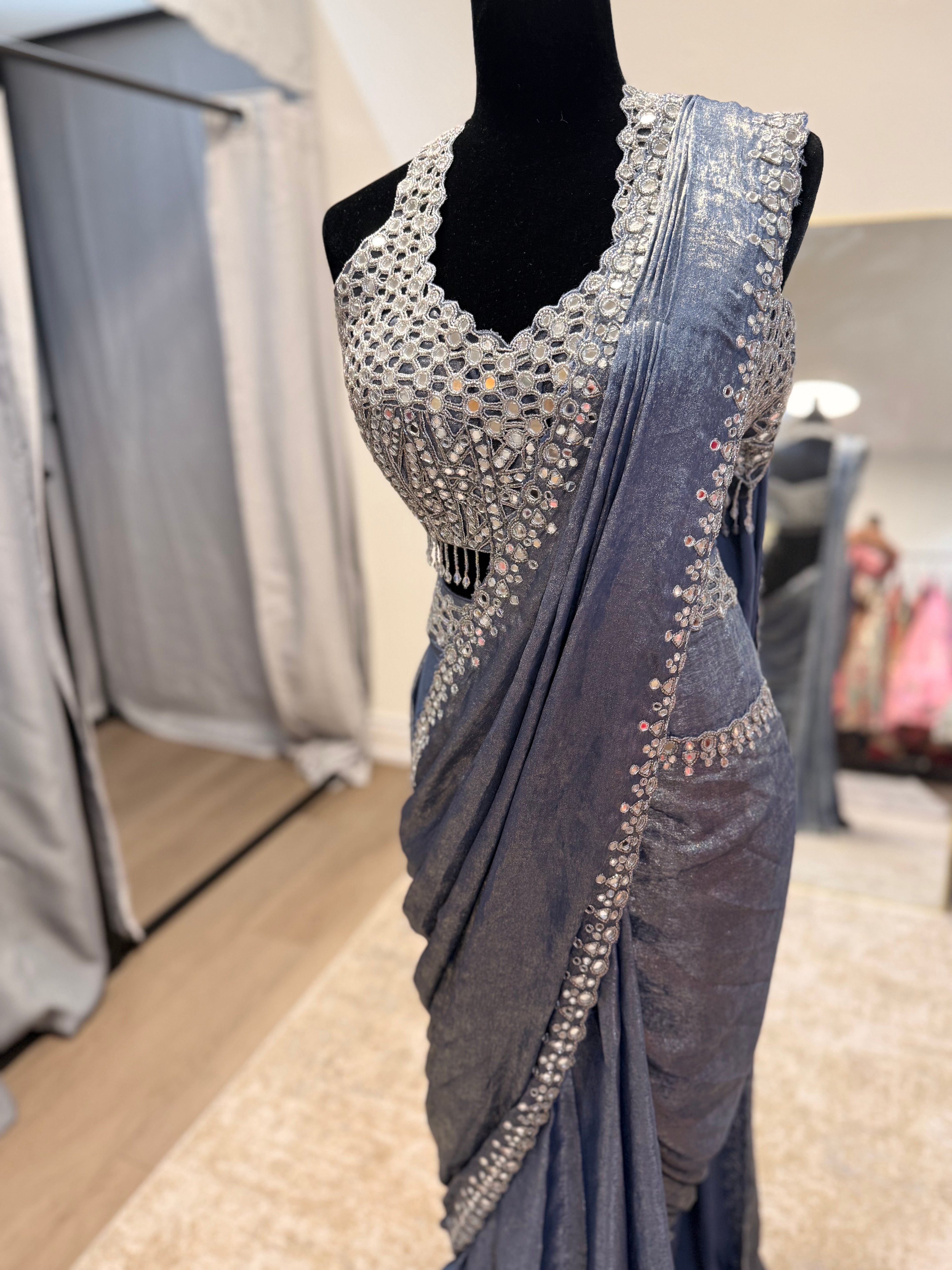 Hand work top with pre drape saree