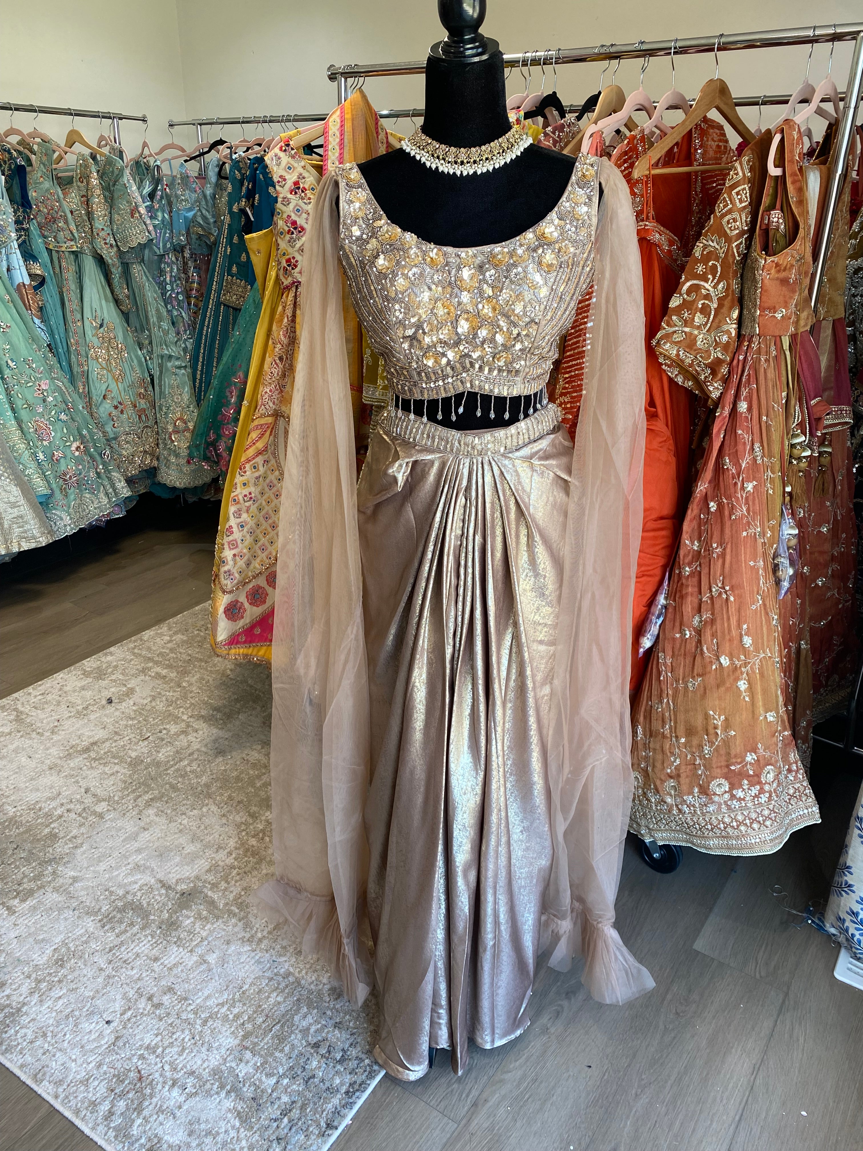 Crop top with palazoo with cape sleeves