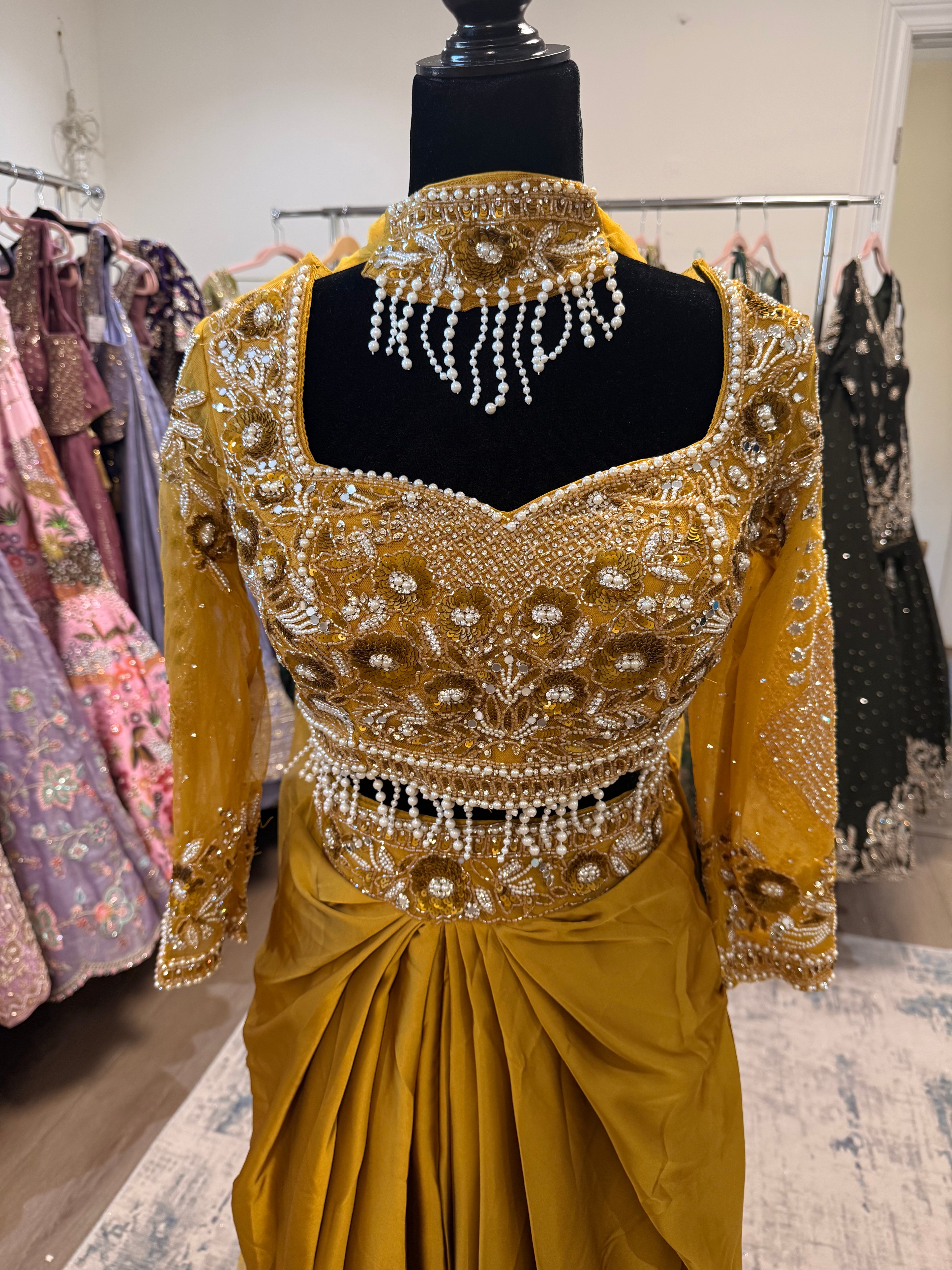 Hand work top with pre drape saree