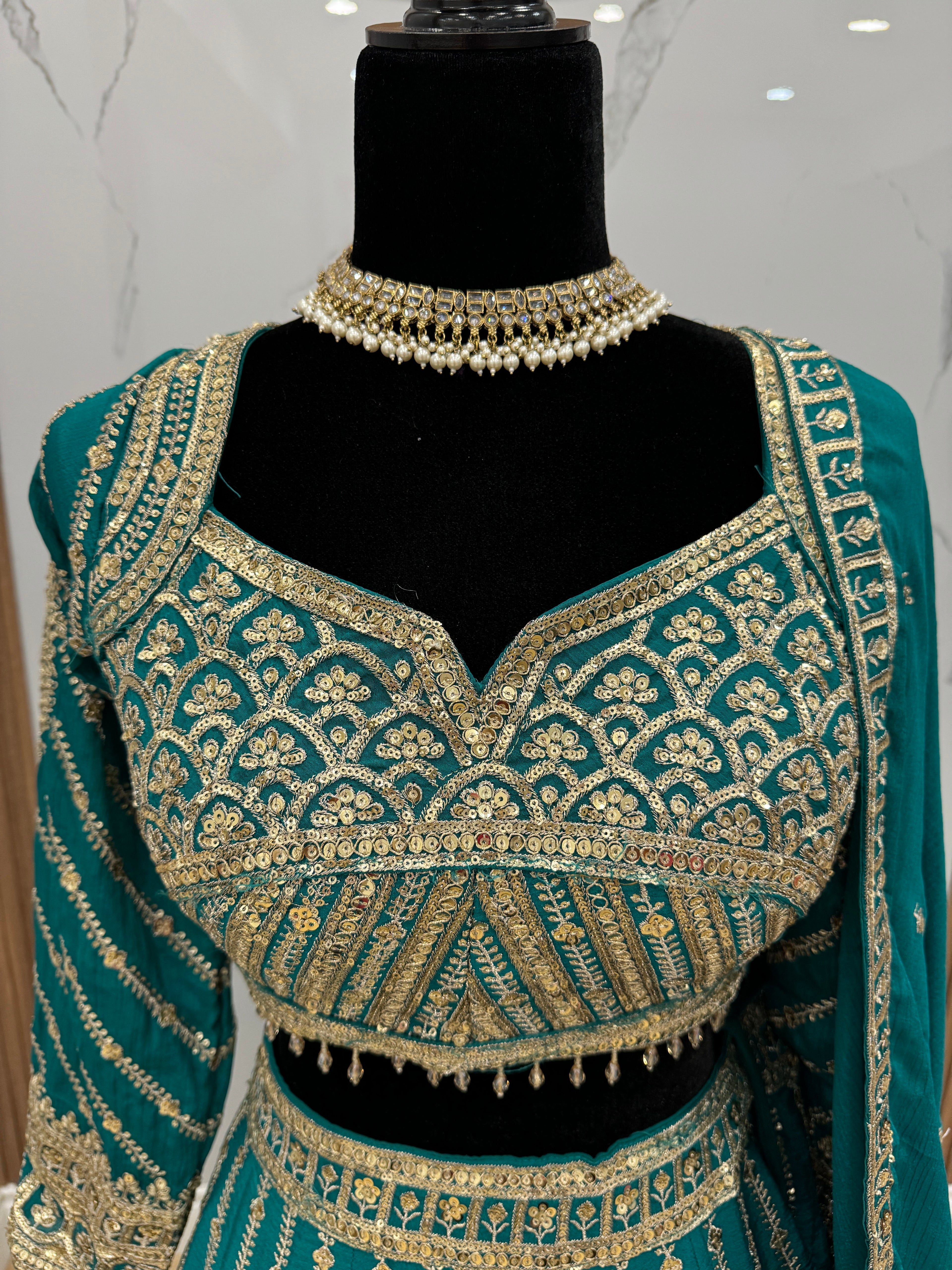 Full sleeve Dark color lehenga choli