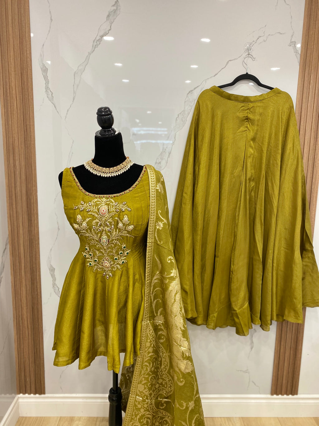 Designer embroidered shimmer silk suit