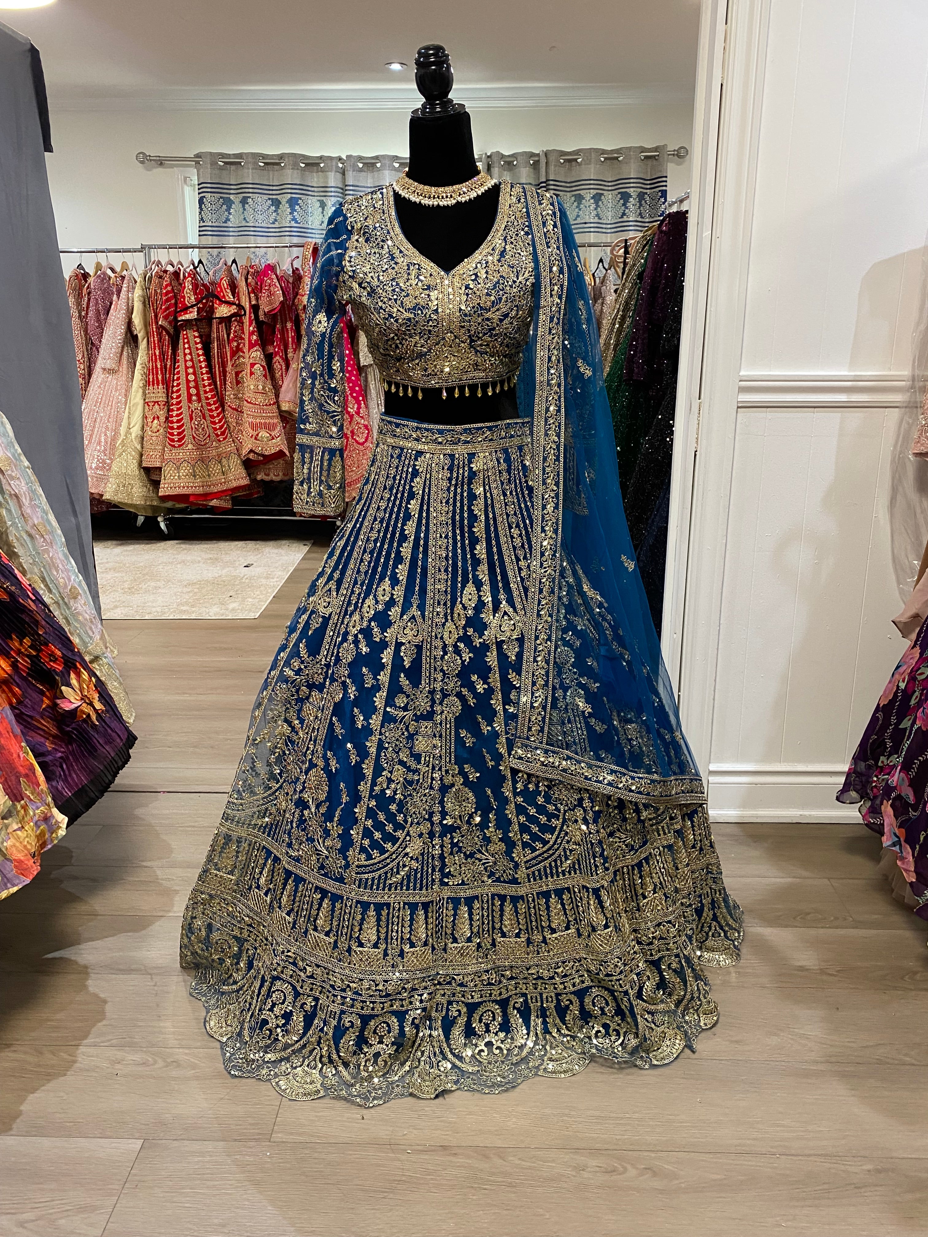 Blue gold lehenga choli