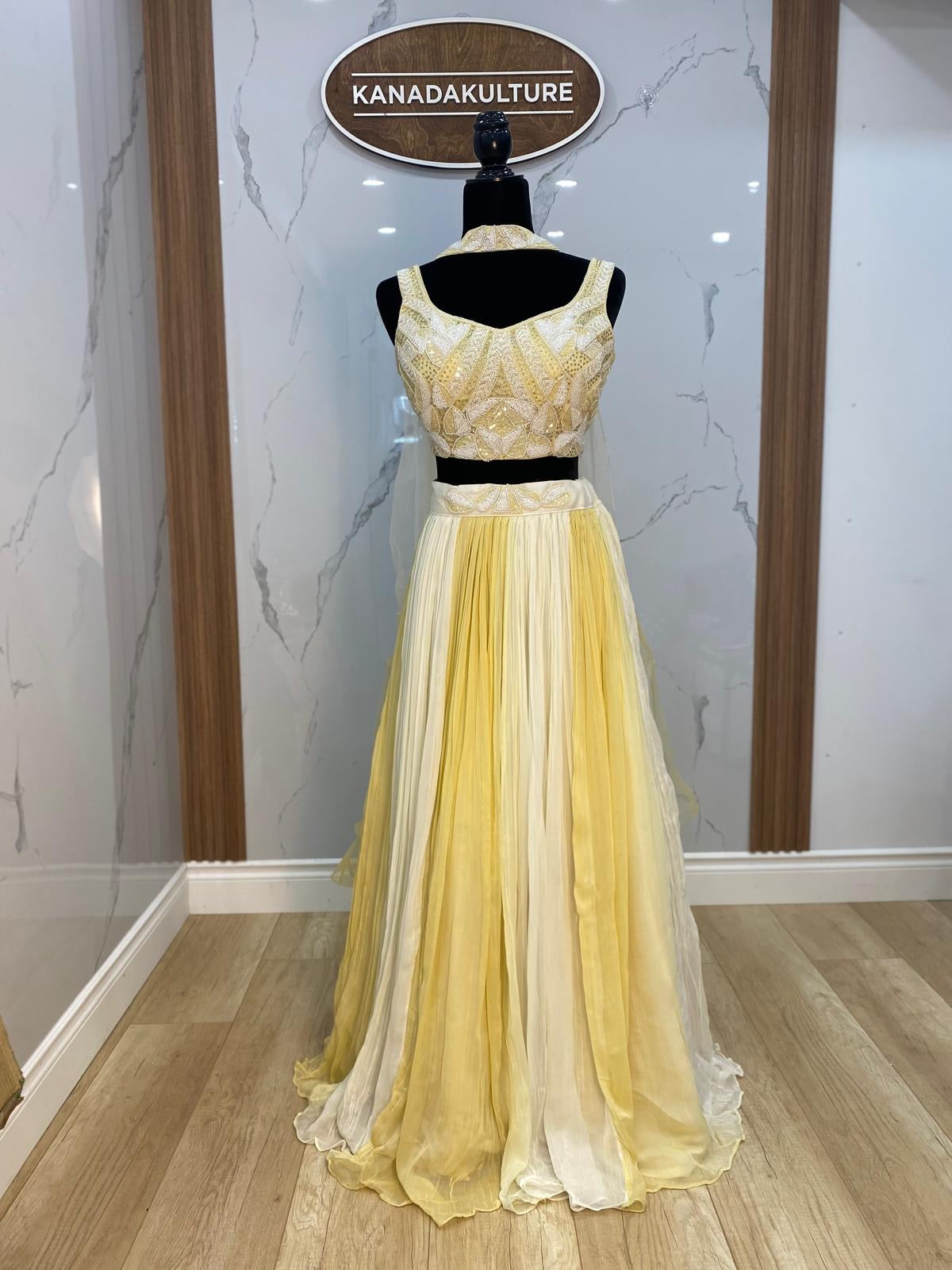Alluring Off-White with yellow pearl work Wedding Wear Lehenga With Blouse