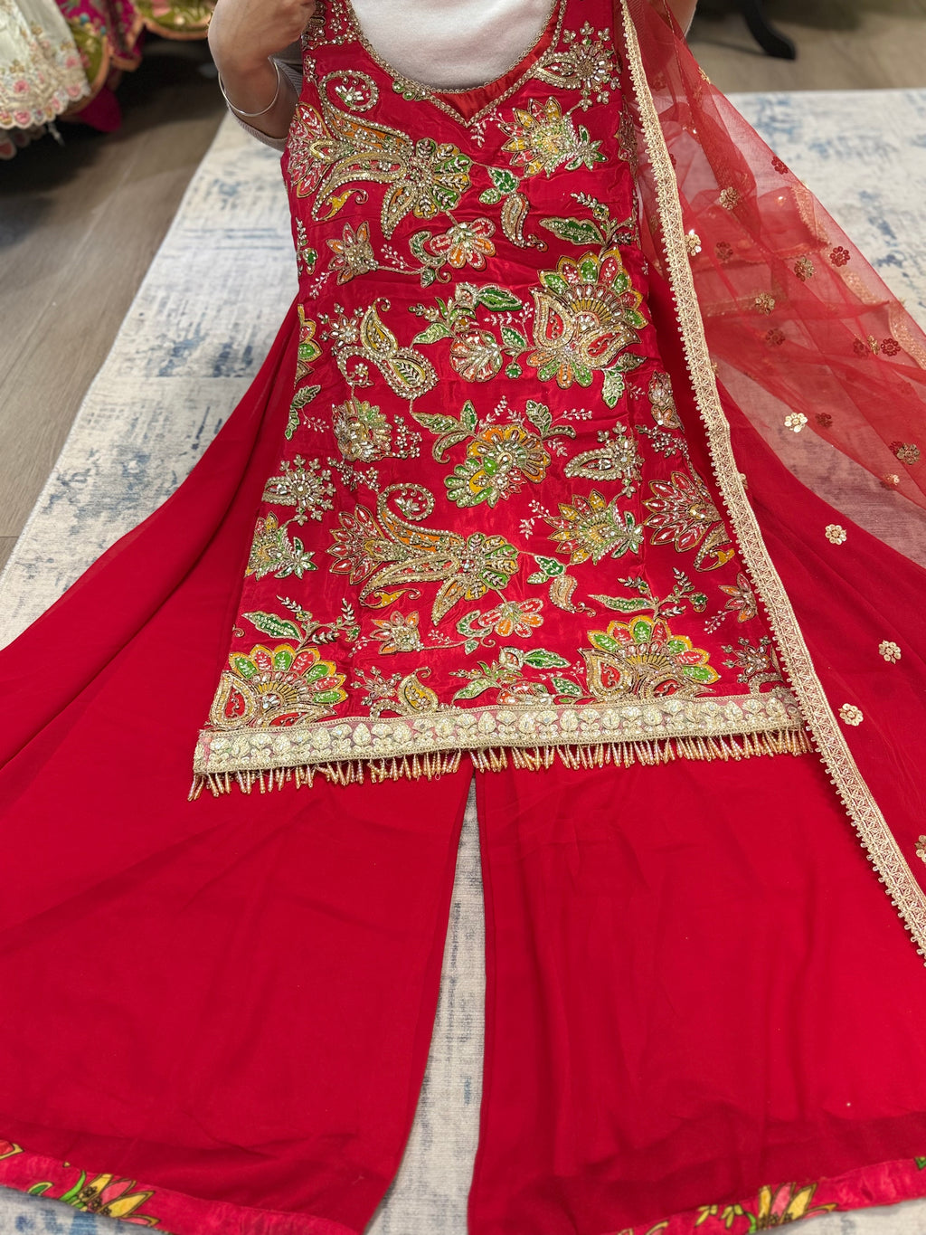 Hot pink Embroidered palazoo suit – Kanada Kulture