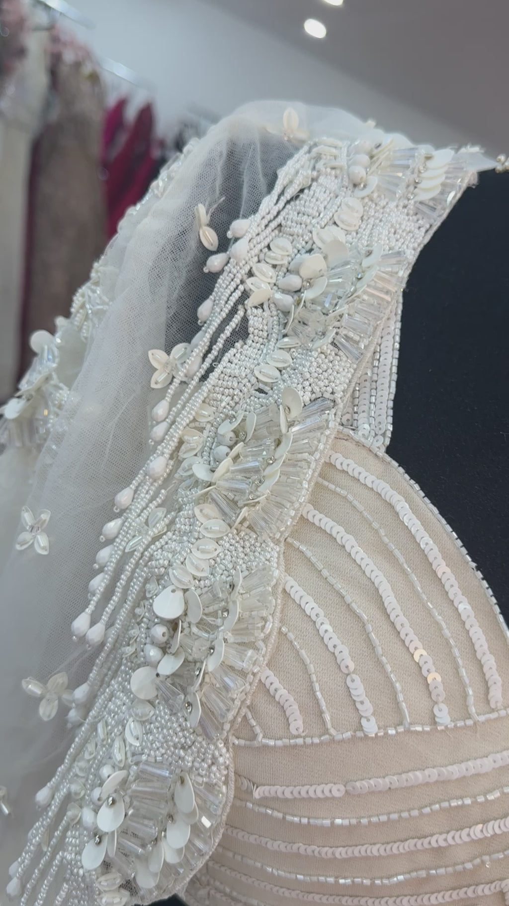 Mermaid cut skirt with ruffles and hand work jacket and drape attached