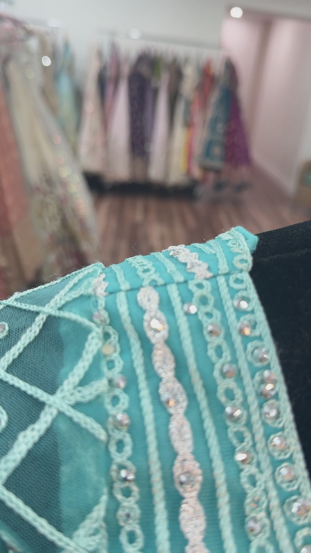 Teal mirror work lehenga