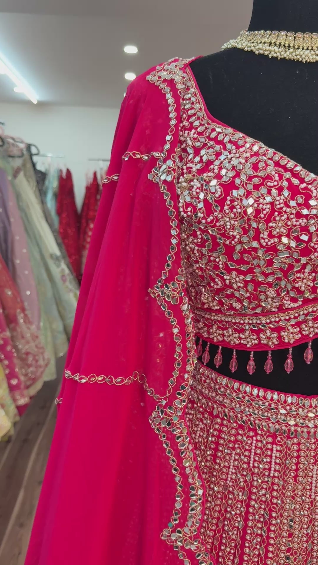 Anaya Mirror workl hot pink lehenga