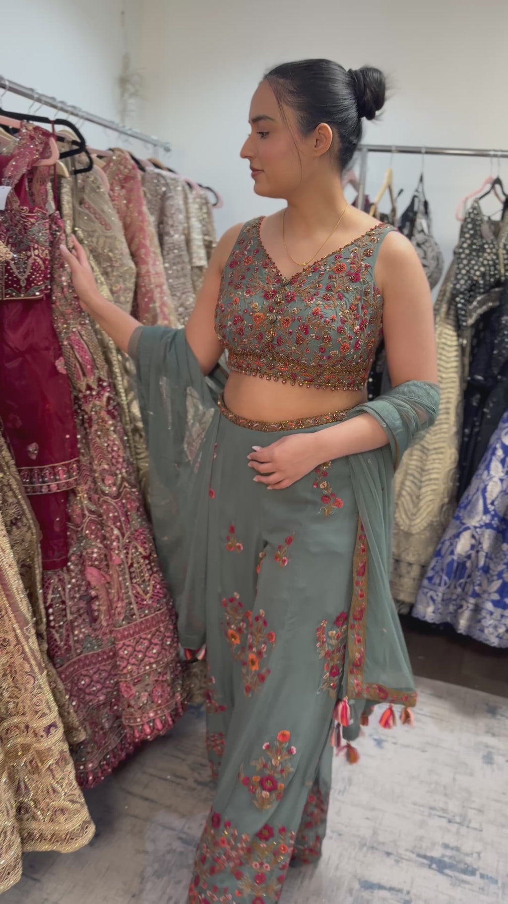 Crop top palazoo pant with hand work top