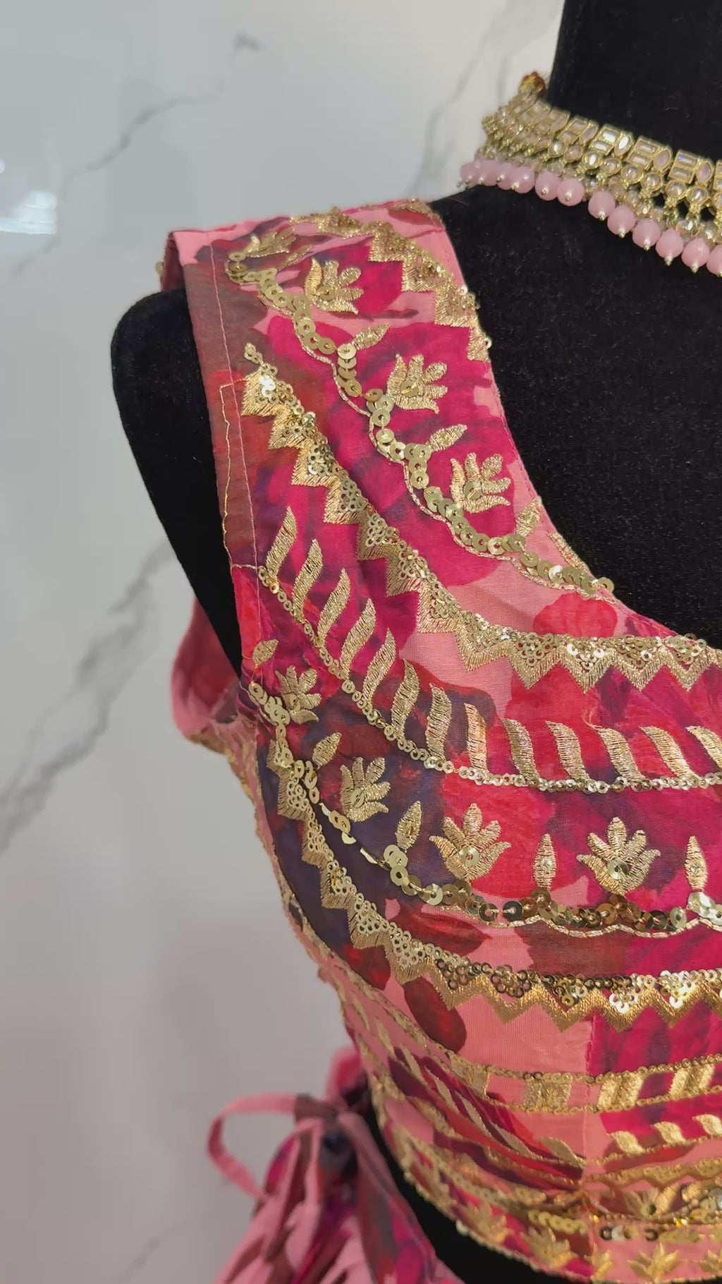 Adorable Pink Floral Printed Organza Bridesmaid Lehenga Choli