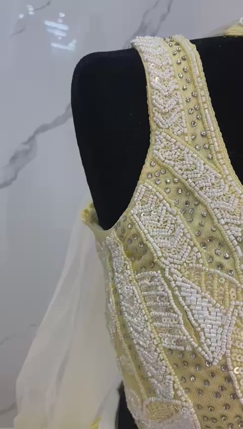 Alluring Off-White with yellow pearl work Wedding Wear Lehenga With Blouse