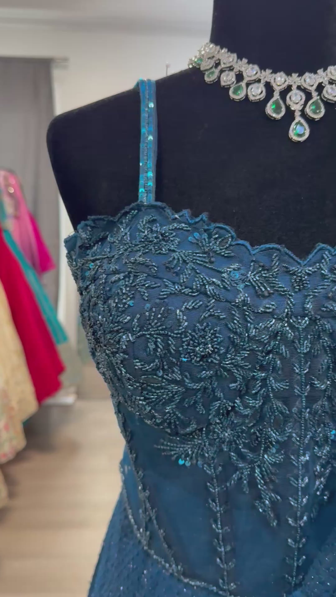 Hand work corset top with pre drape saree