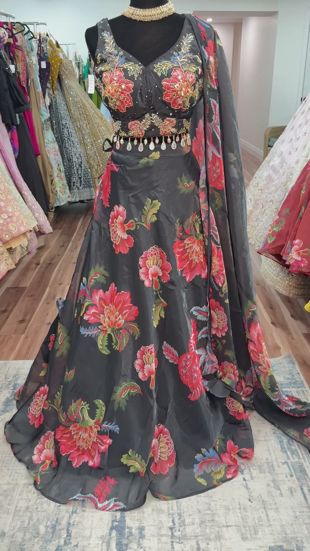 Black floral lehenga