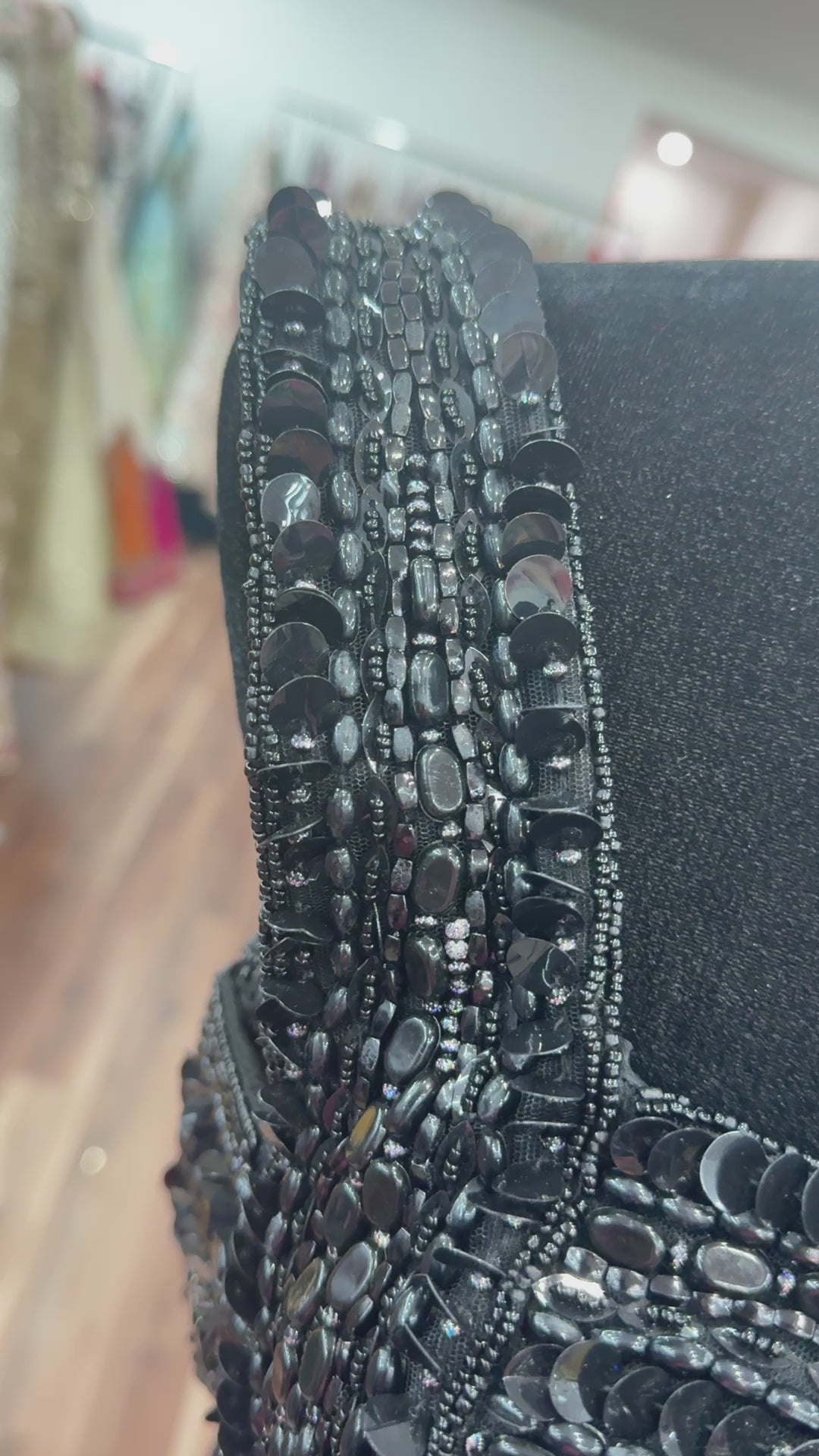 Black hand work top with pre drape saree