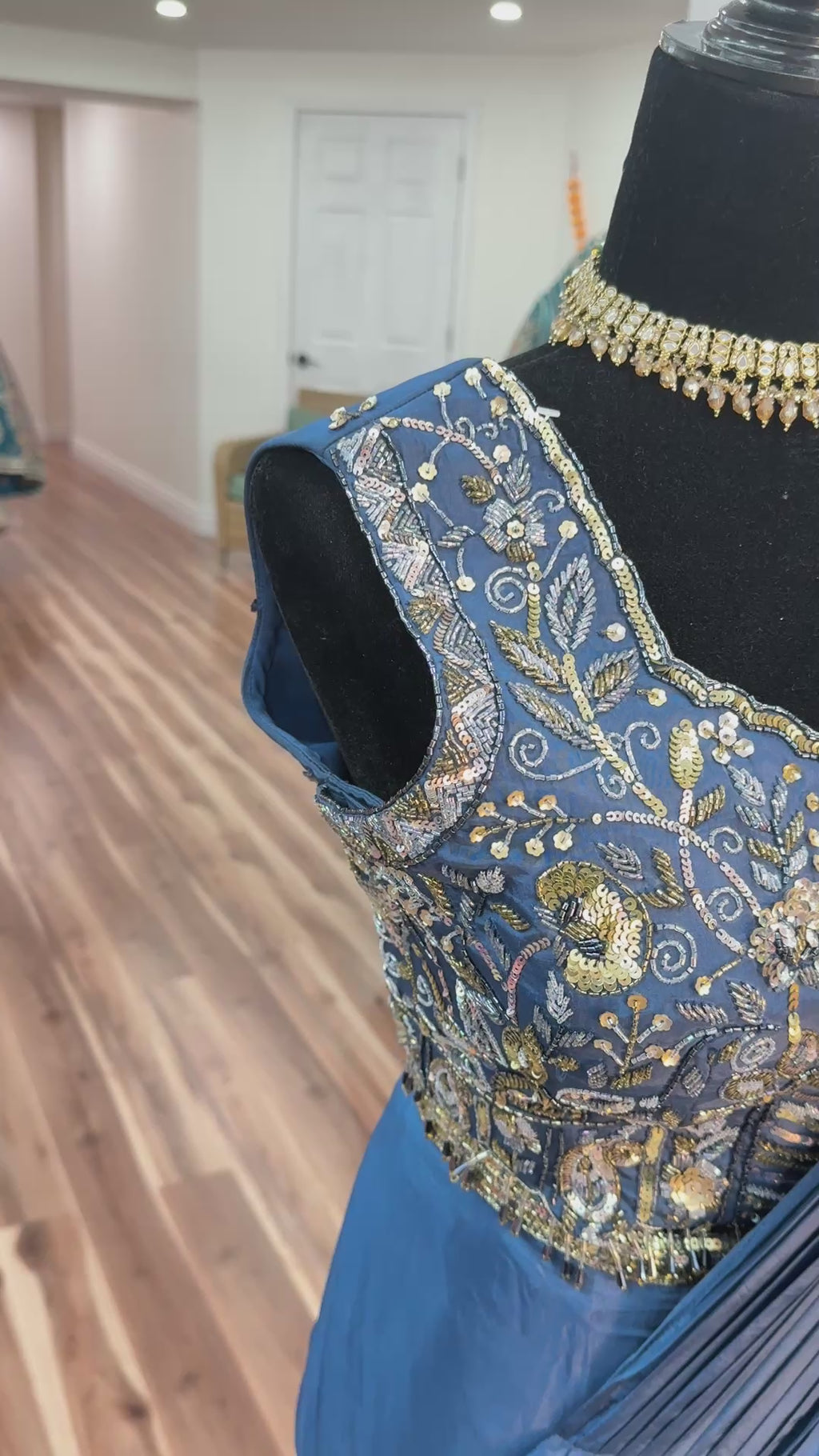 Hand work top with pre drape saree