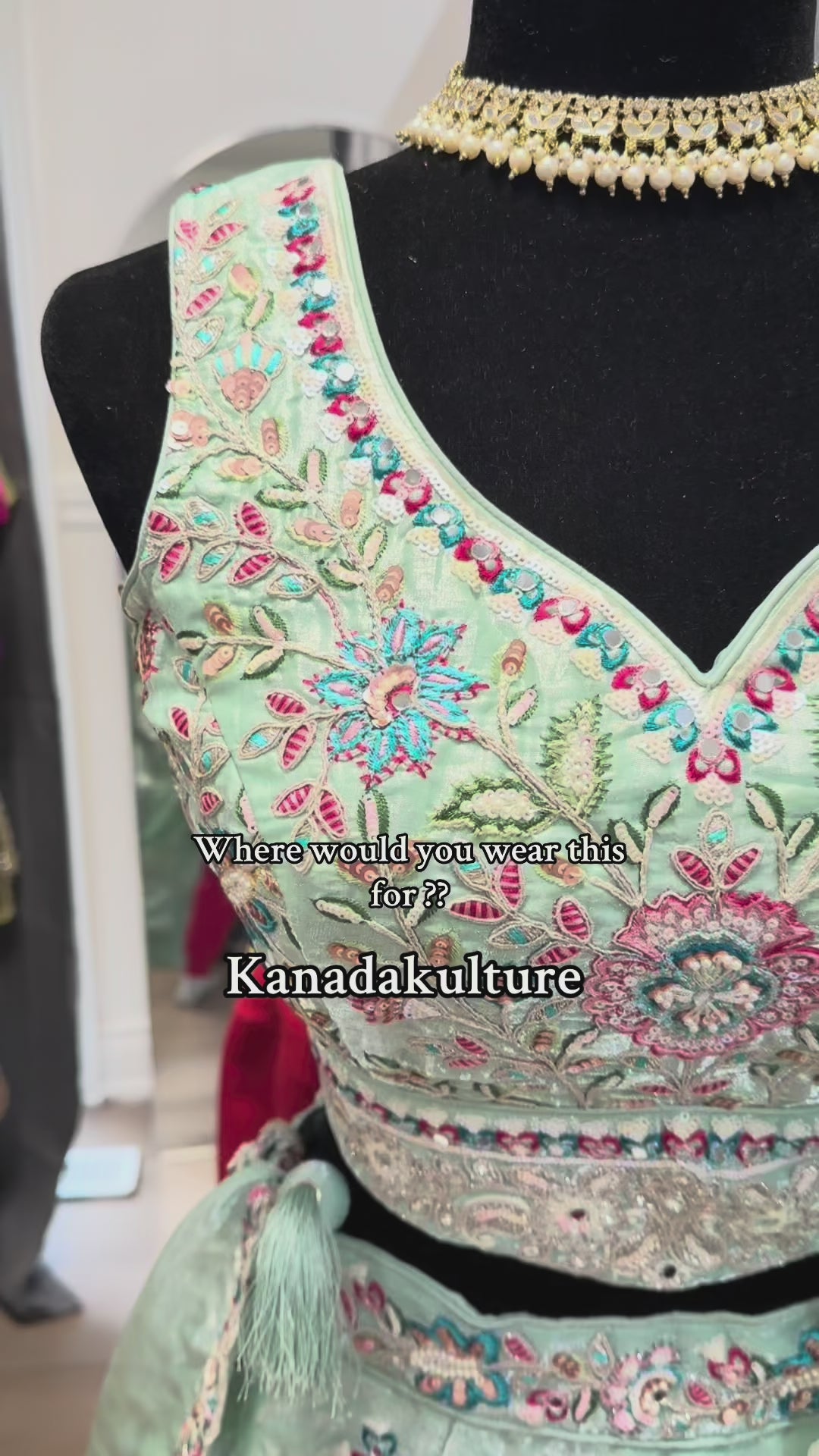 Teal mirror work lehenga